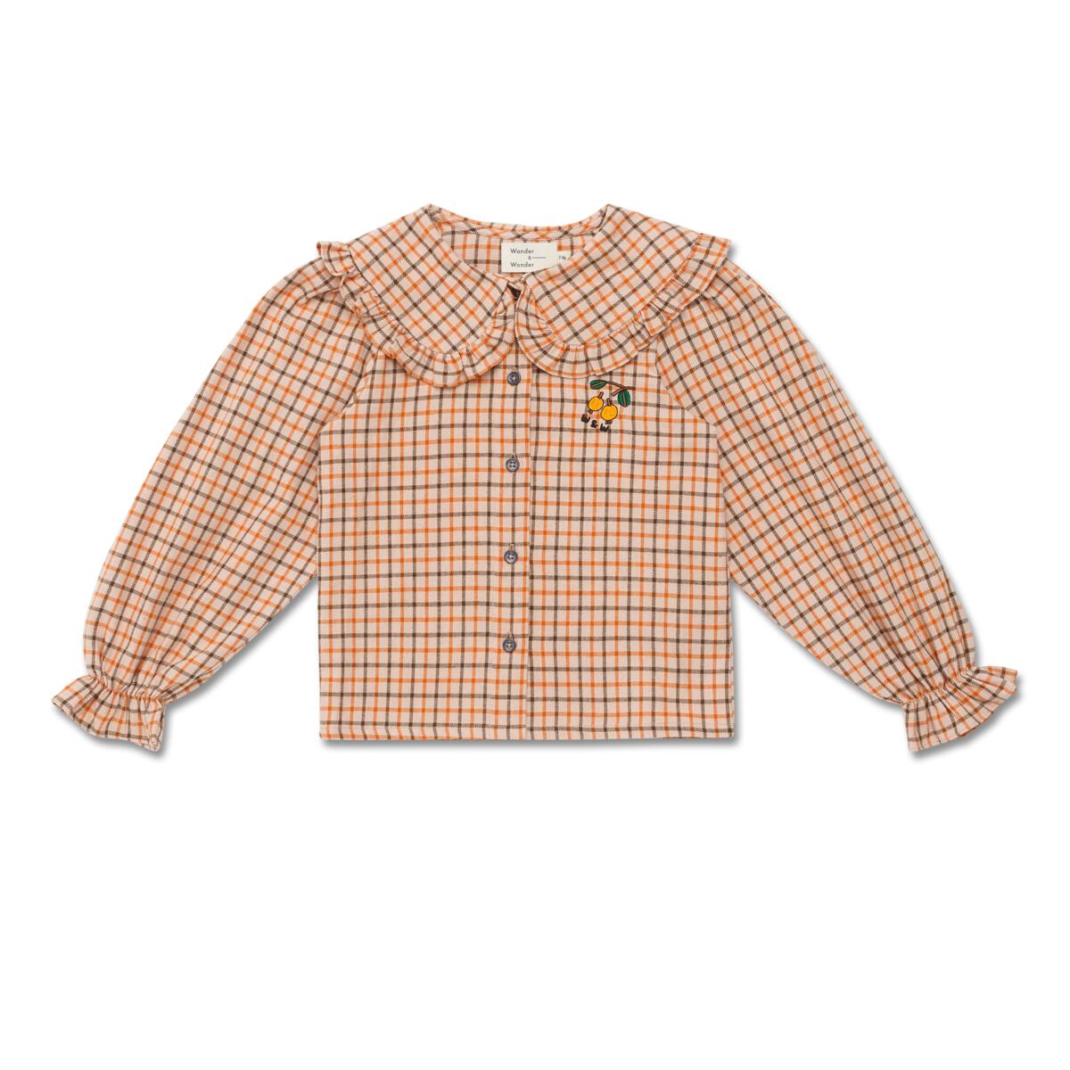 Coral Check blouse Round Collar