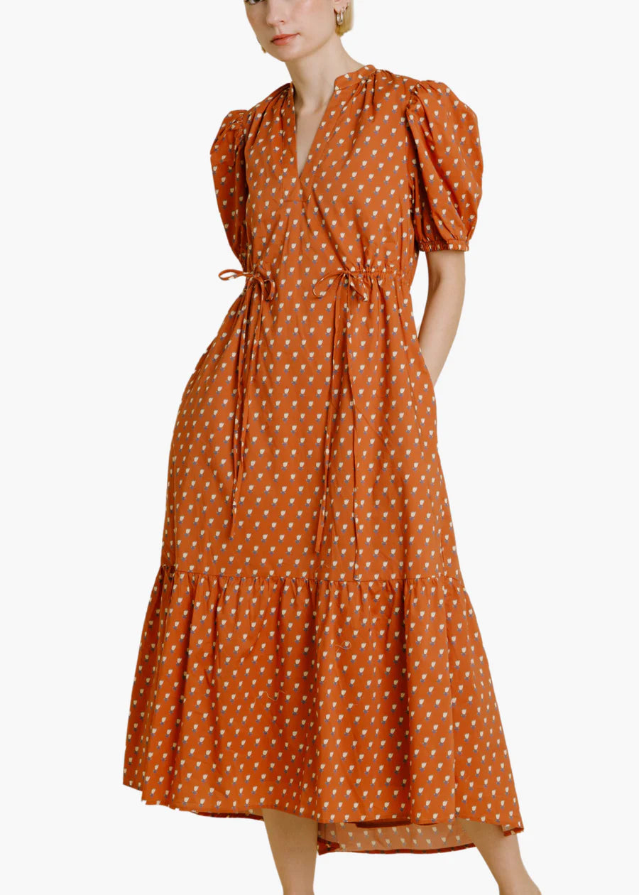 Francoise Terracotta Fluer Drawstring Dress