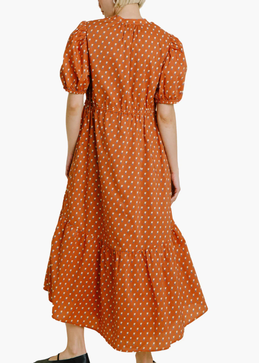 Francoise Terracotta Fluer Drawstring Dress