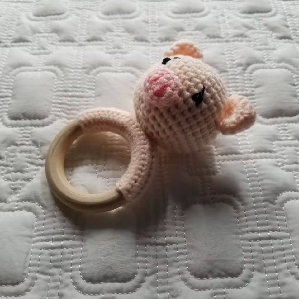 Pink Pig Hand Crochet Knitted Rattle