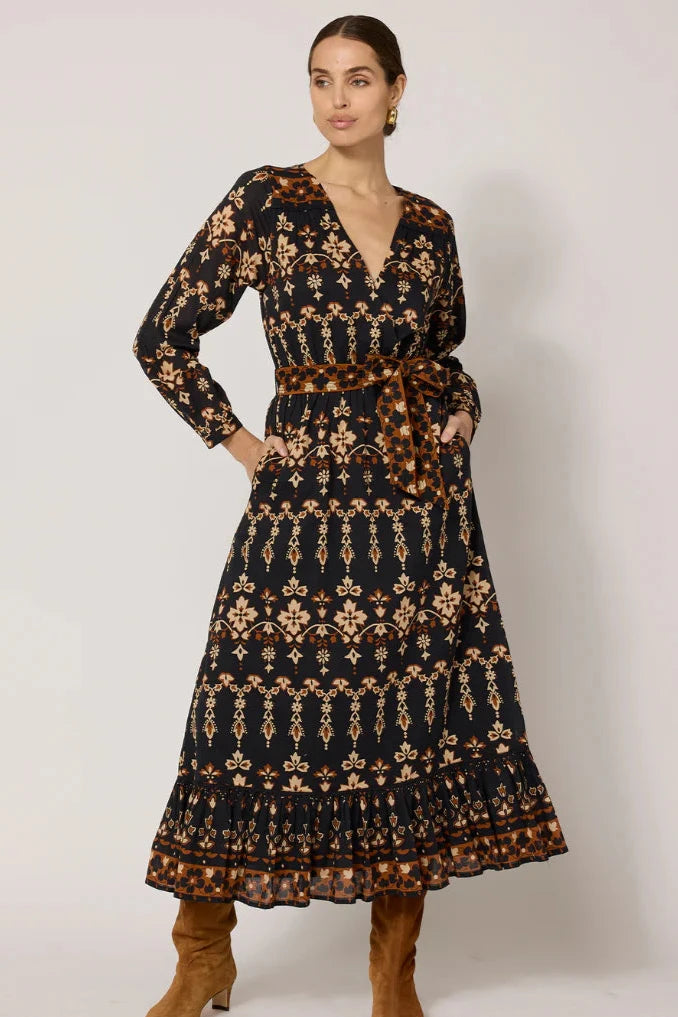 Cleo Bella La Vie Black Brown Print Dress