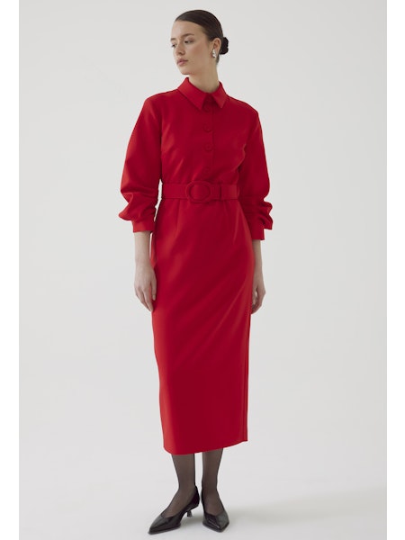 Adler Red Belted Shirt Dress