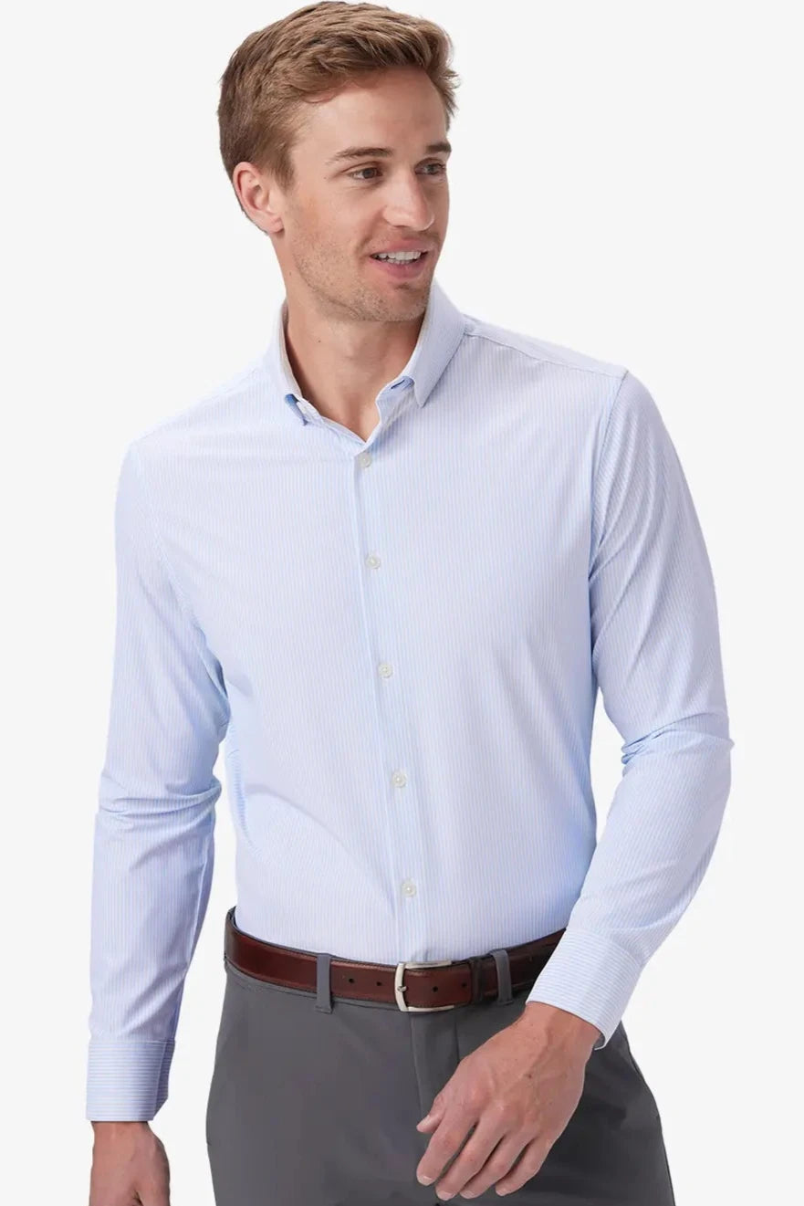 Leeward Blue Bankers Stripe Tech Shirt