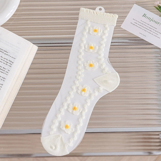 Socks Off White Sheer Daisy with Orange Center