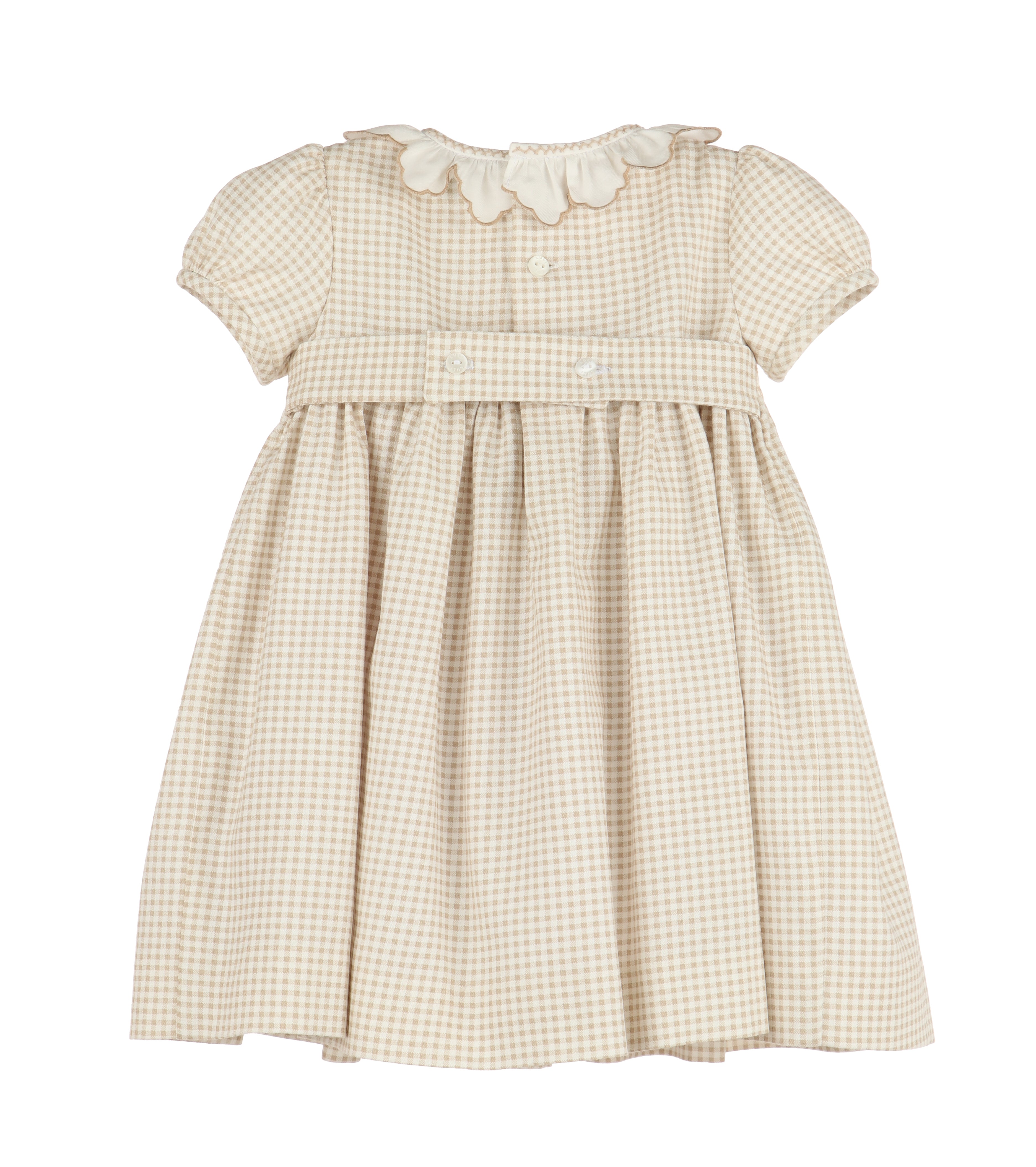 Beige Checked Smocked Dress