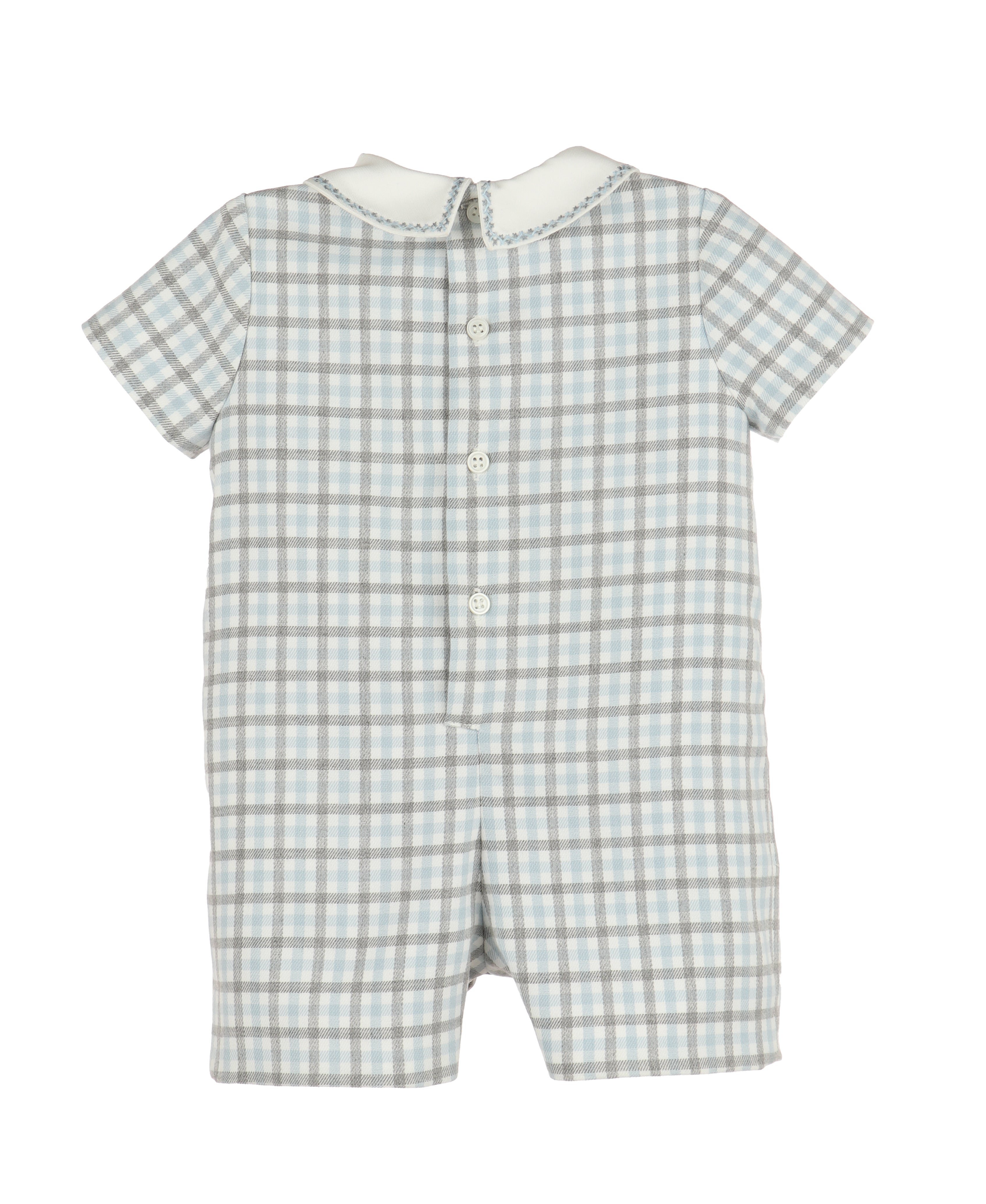 Blue Gray Plaid Collar Infant Romper