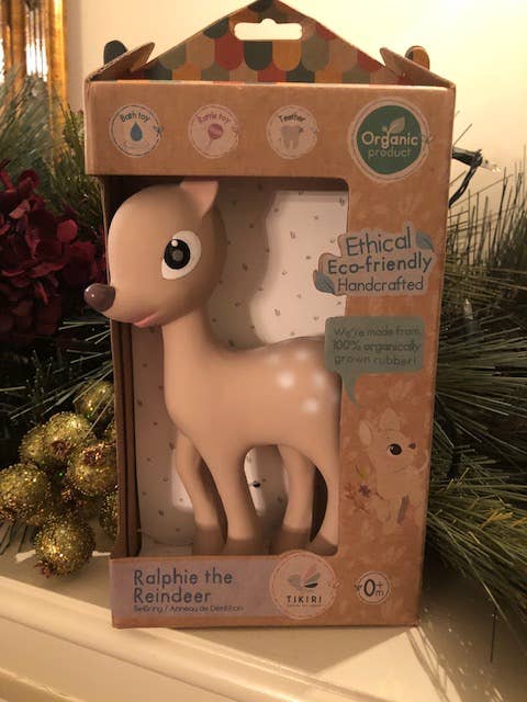 Ralphie Reindeer Organic Rubber Rattle, Teether & Bath Toy