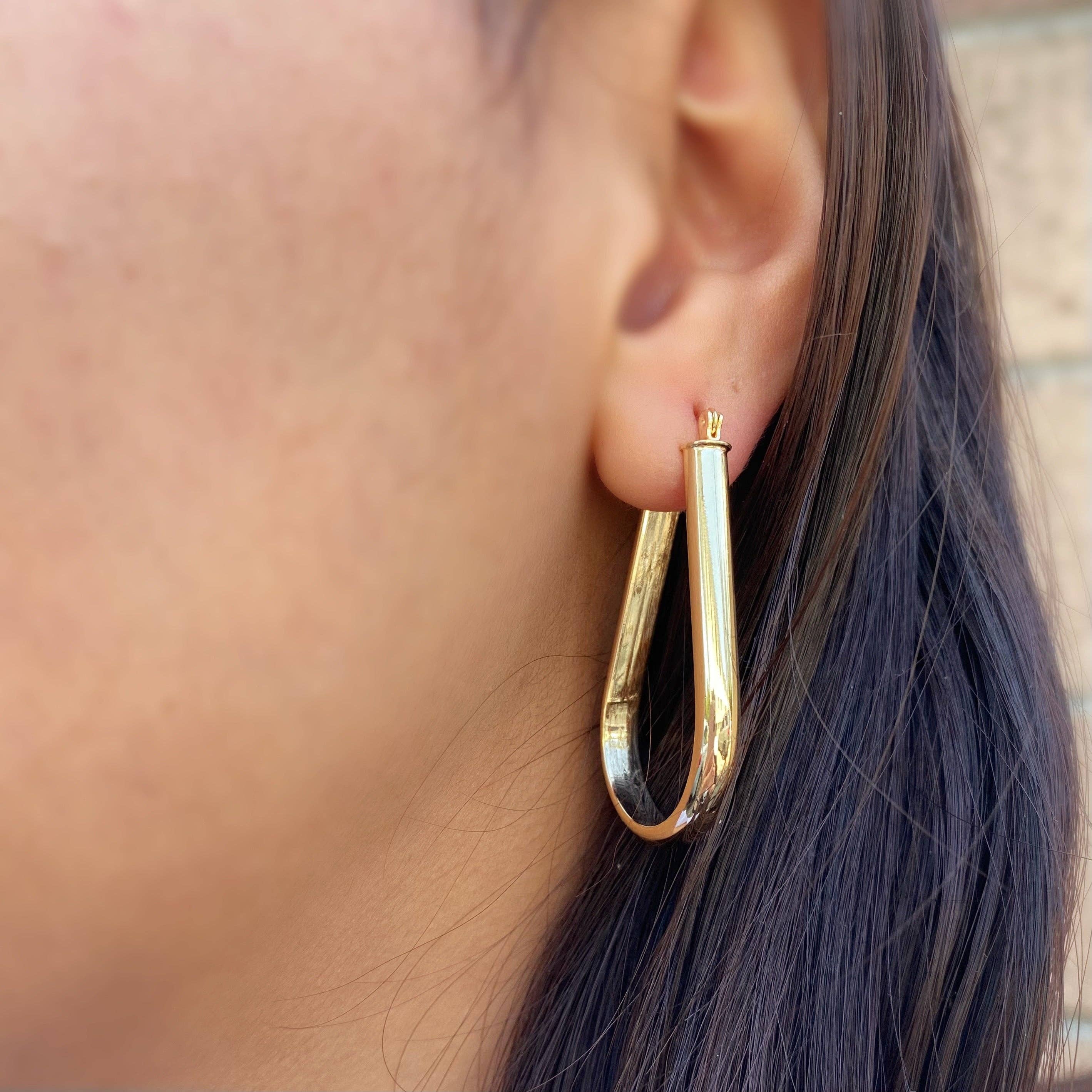 Earring 18k GF long Drop Hoop