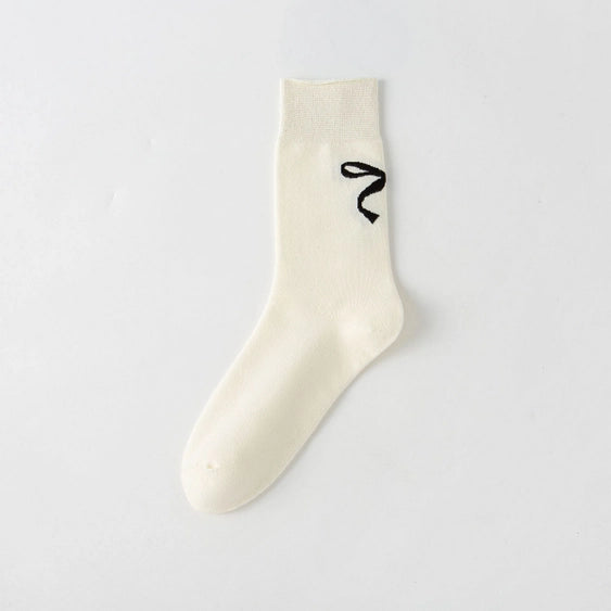 White Mid Calf Sock with Back Bow