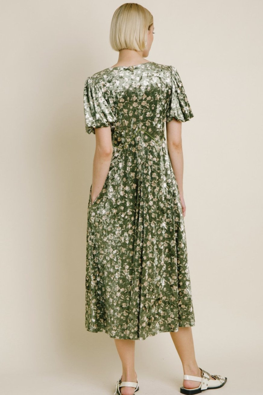 Juliet Olive Velvet Floral Dress