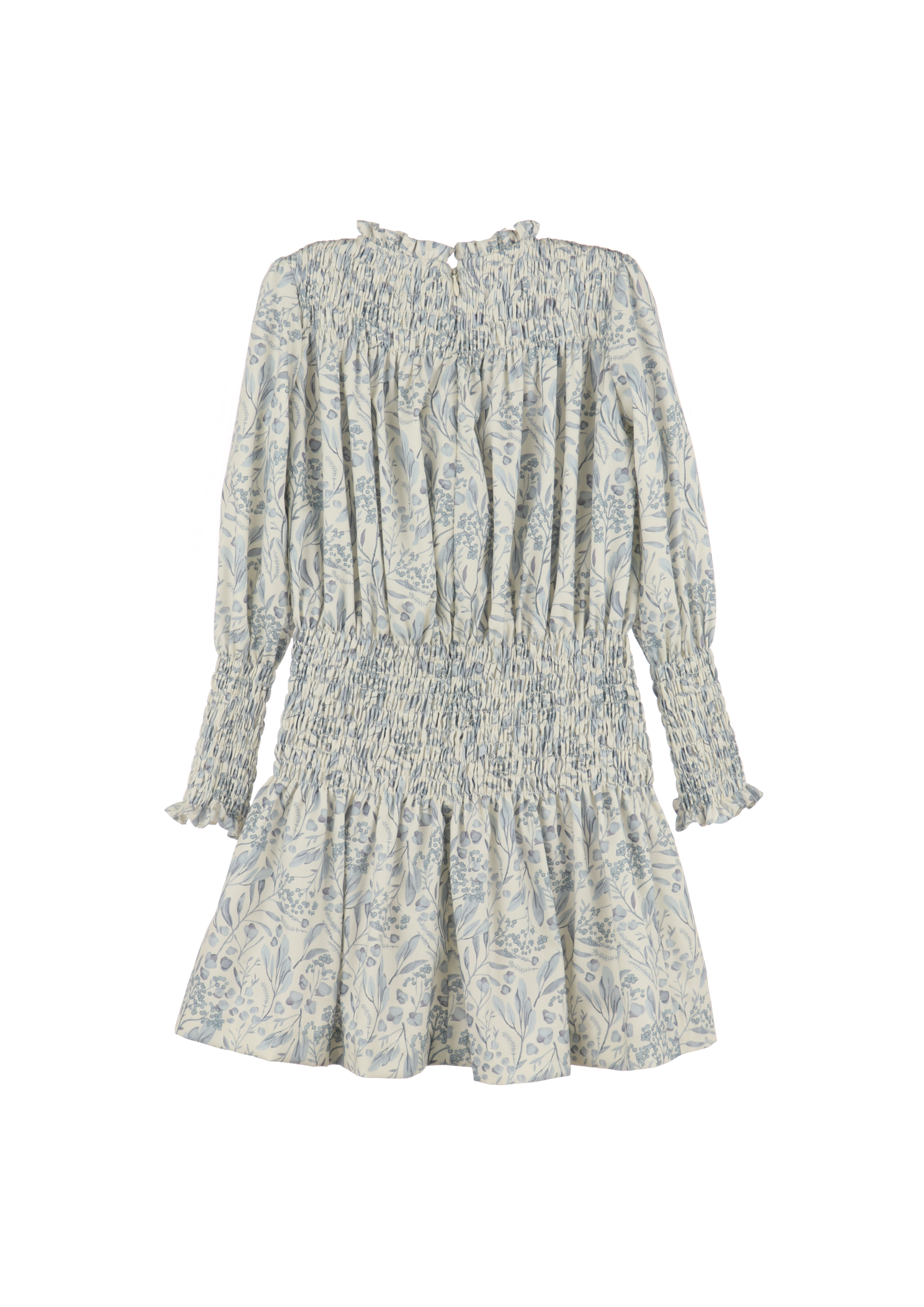 Light Blue Botanical Smocked Waist Dress