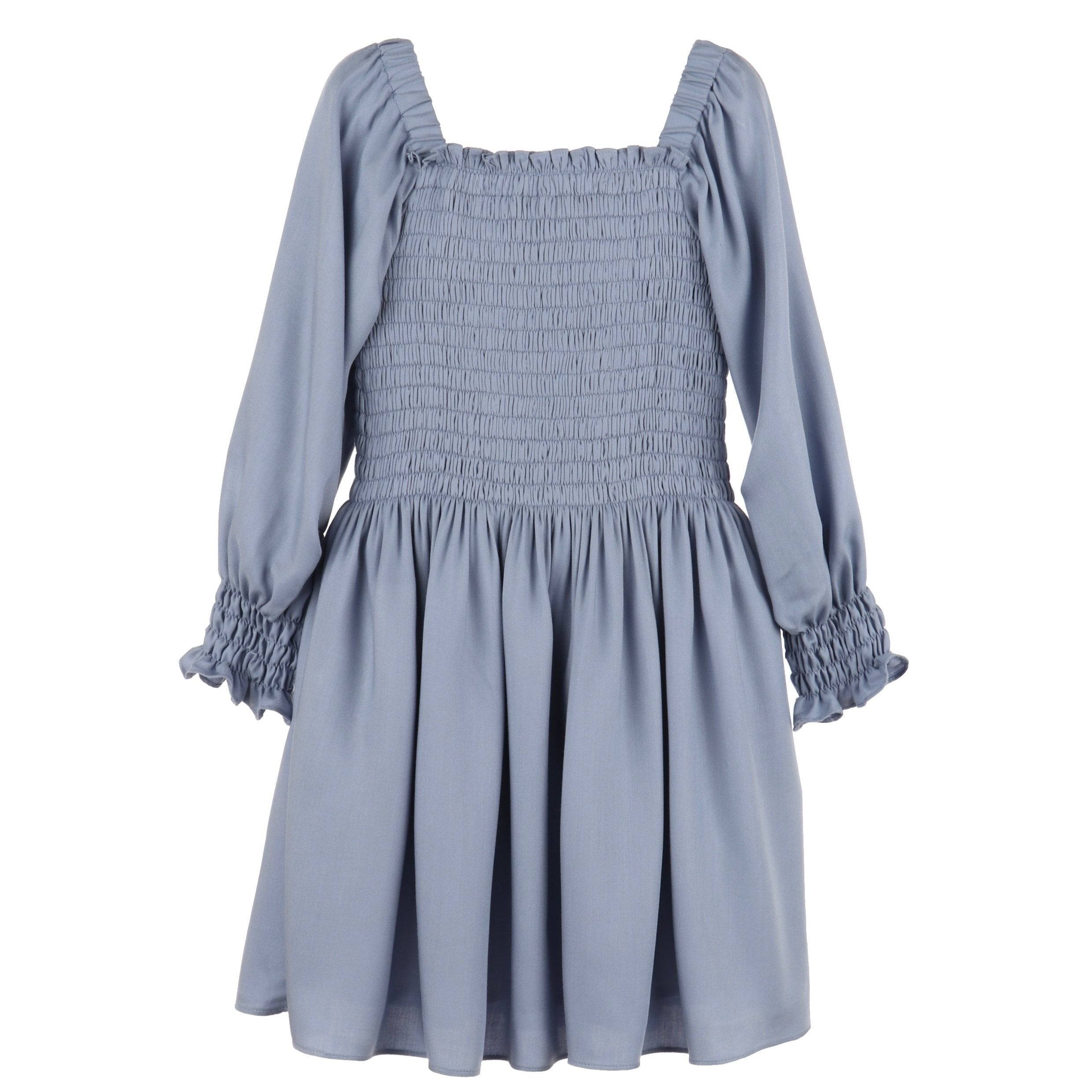 Steel Blue Smocked Peasant Dress