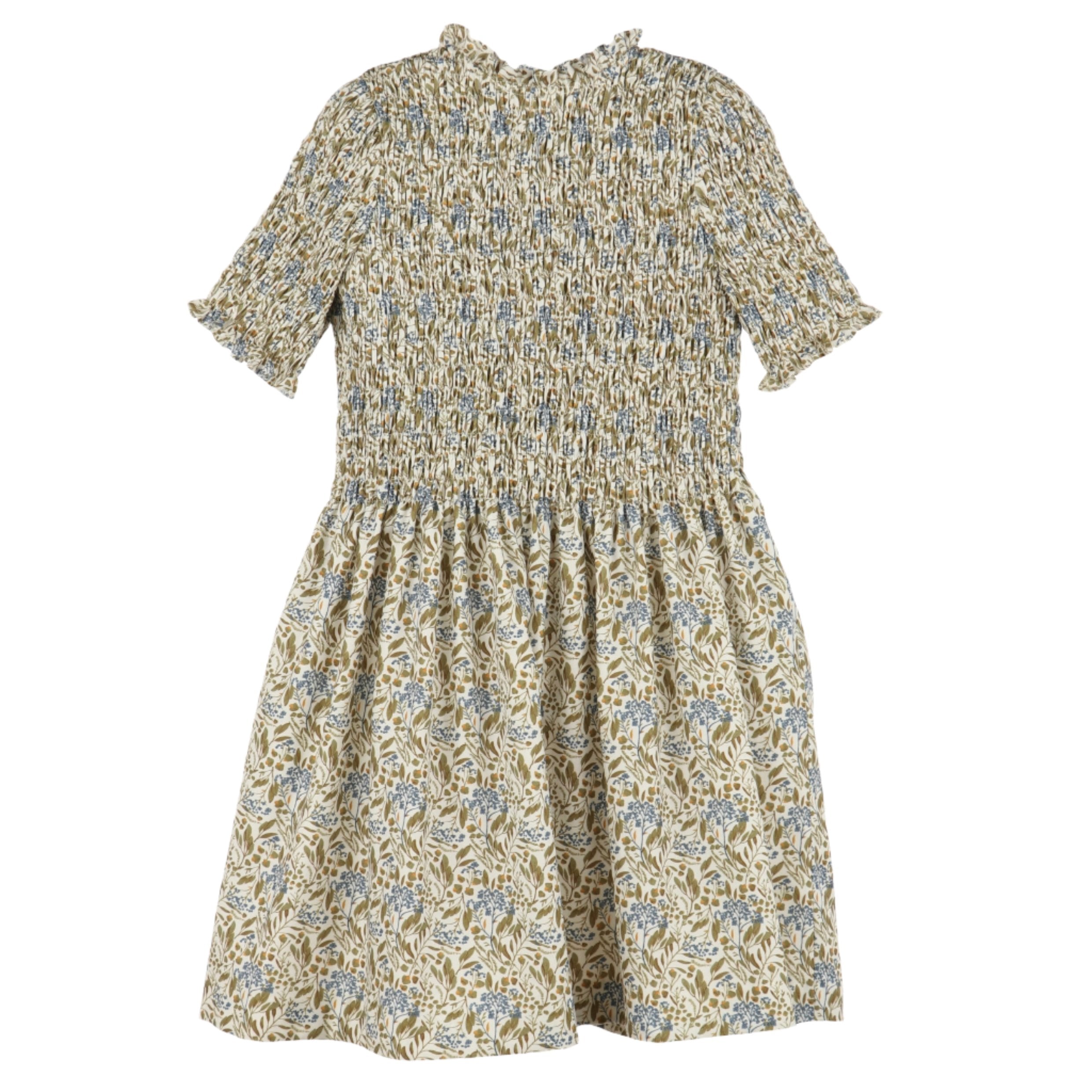 Olive Blue Print Smocked Dress