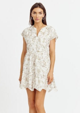 Soleil Cream Olive Floral Mini Dress