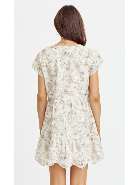 Soleil Cream Olive Floral Mini Dress