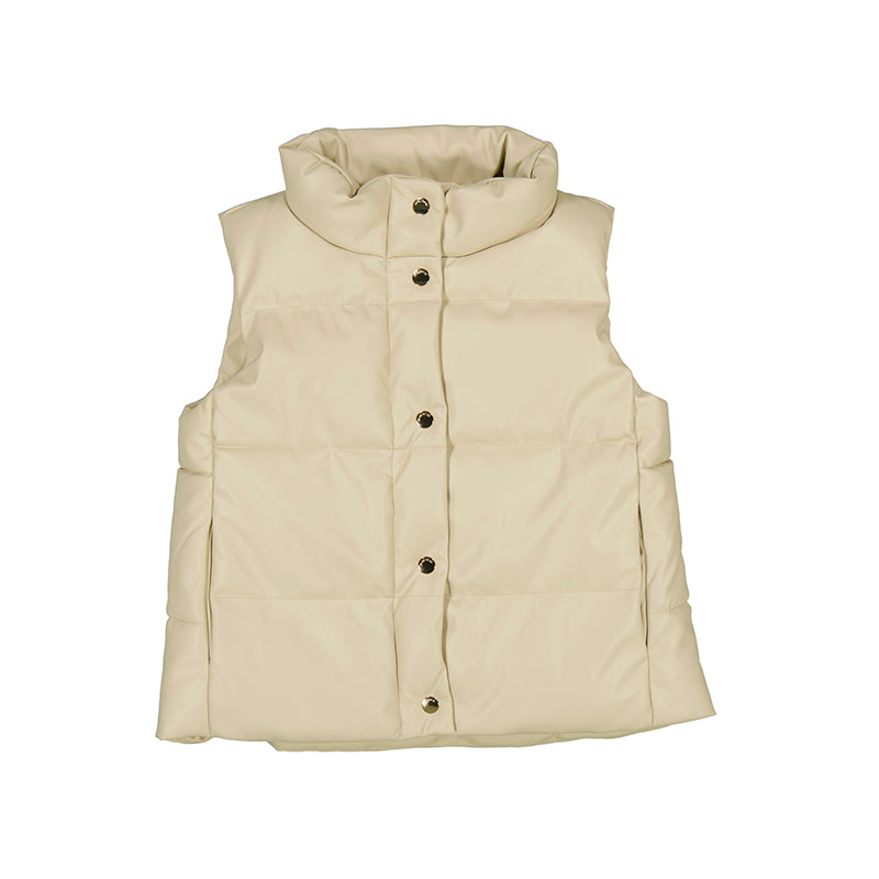 Beige Pleather Puffer Vest