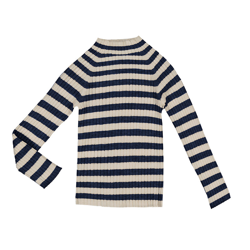 Navy Stripe Ribbed Mockneck Top