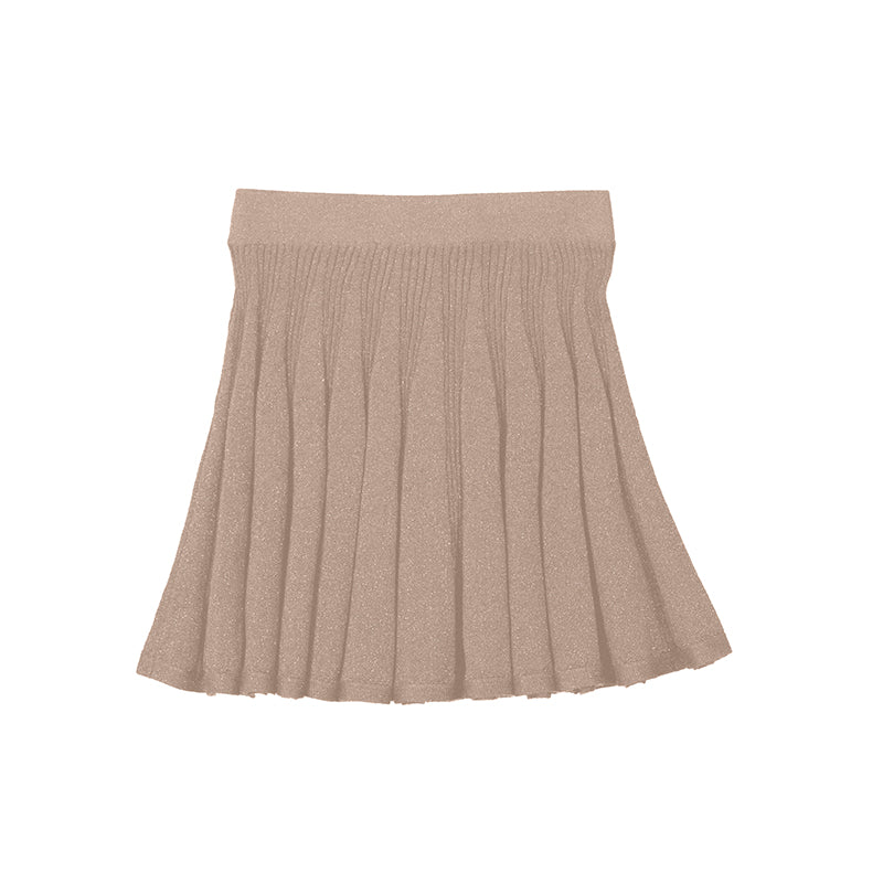 Taupe Metallic Knit Pleated Skirt