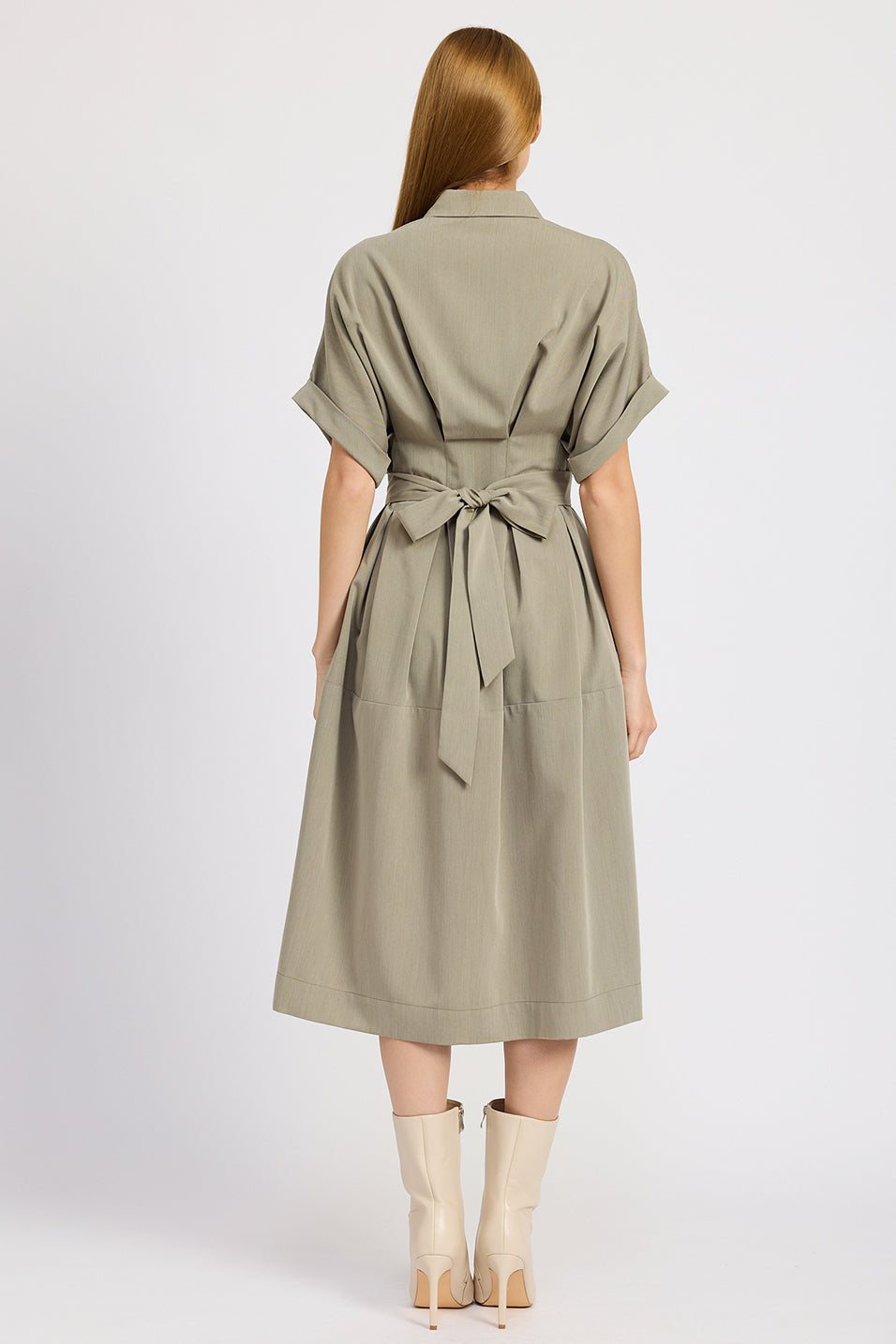 Roan Green Tucked Waist Shirt Dress