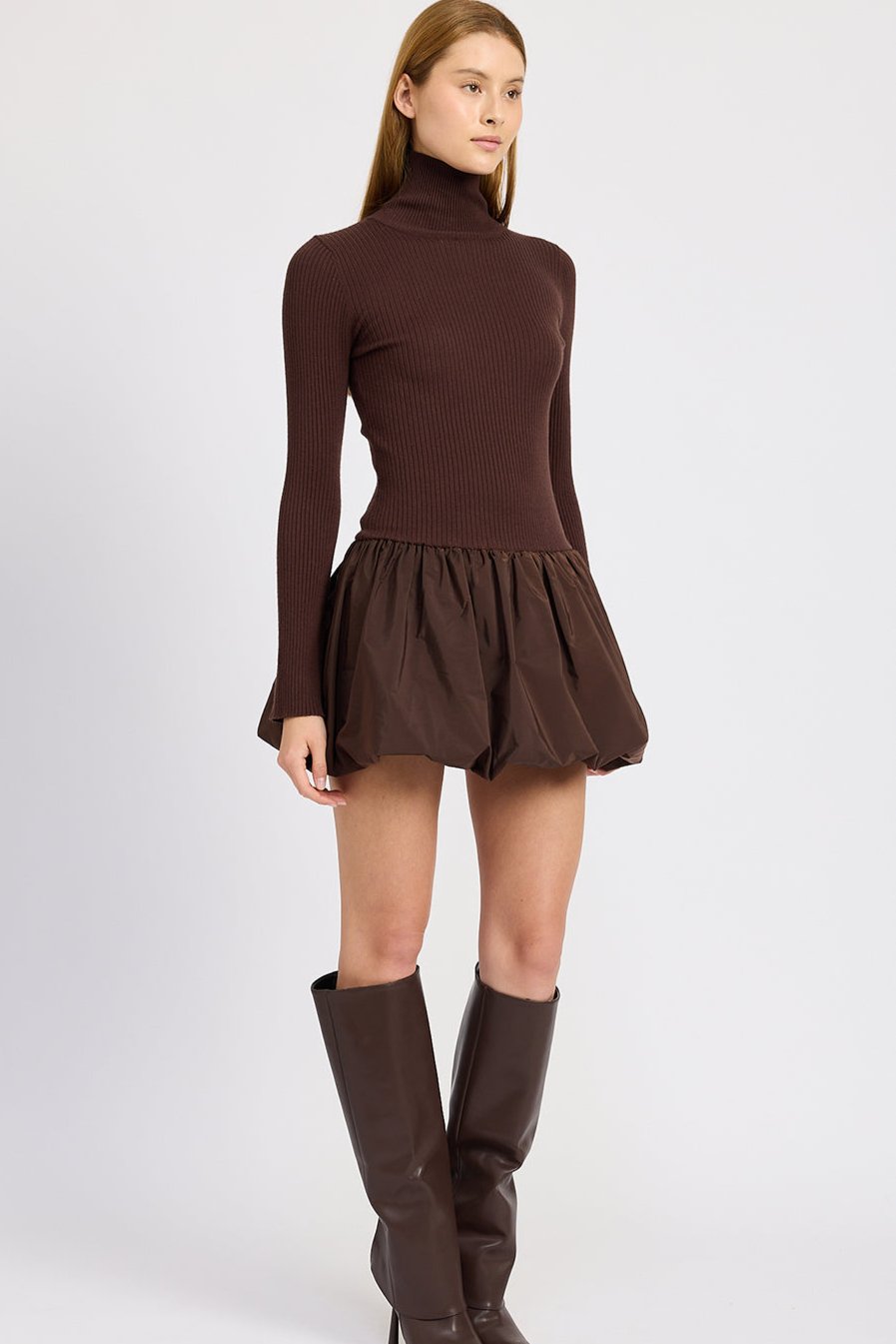 Espresso Turtle Rib Sweater Mini Dress