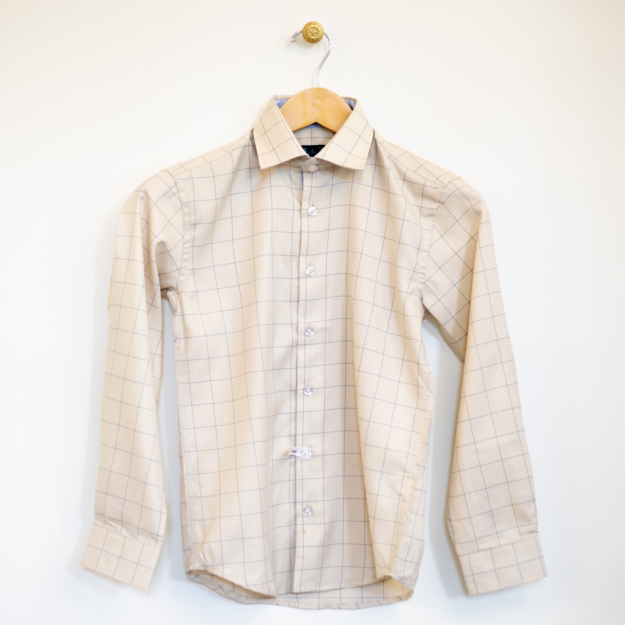 Tan Shirt with Blue Windowpane