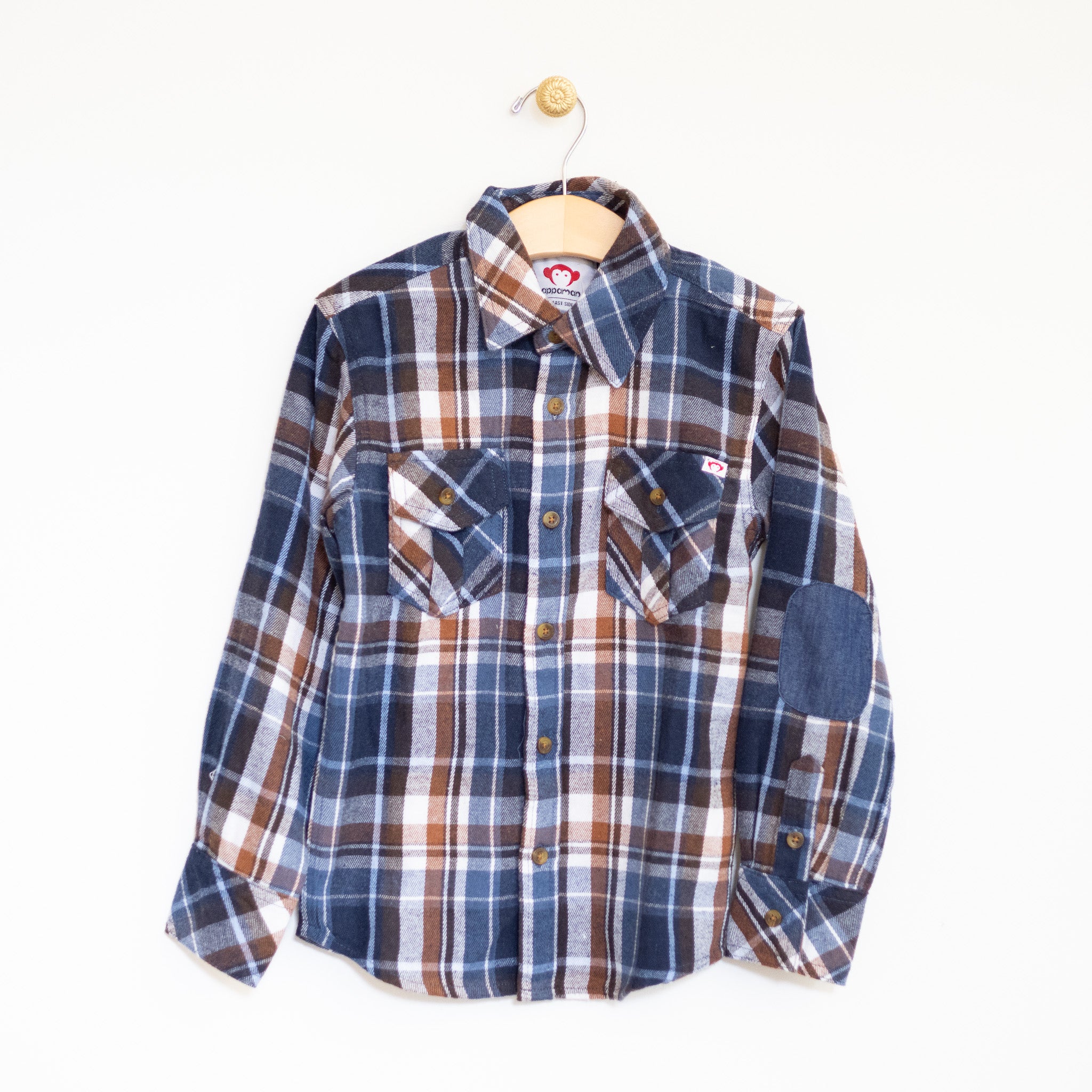 Navy Brown Plaid Flannel Shirt