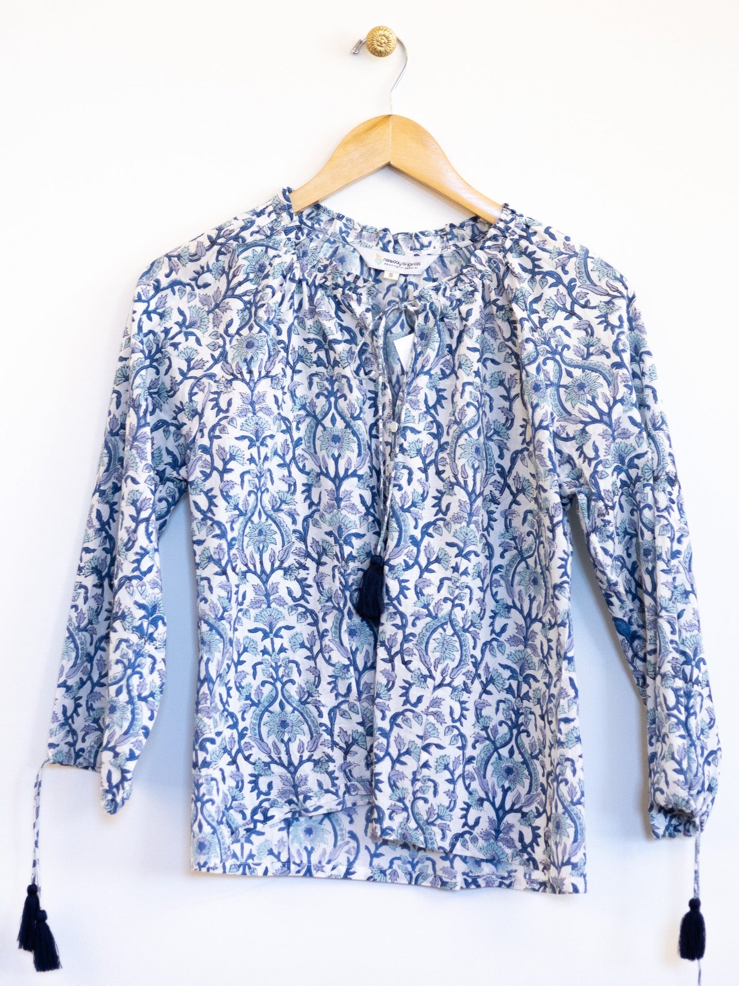 Arianna Blue Print Gathered Blouse