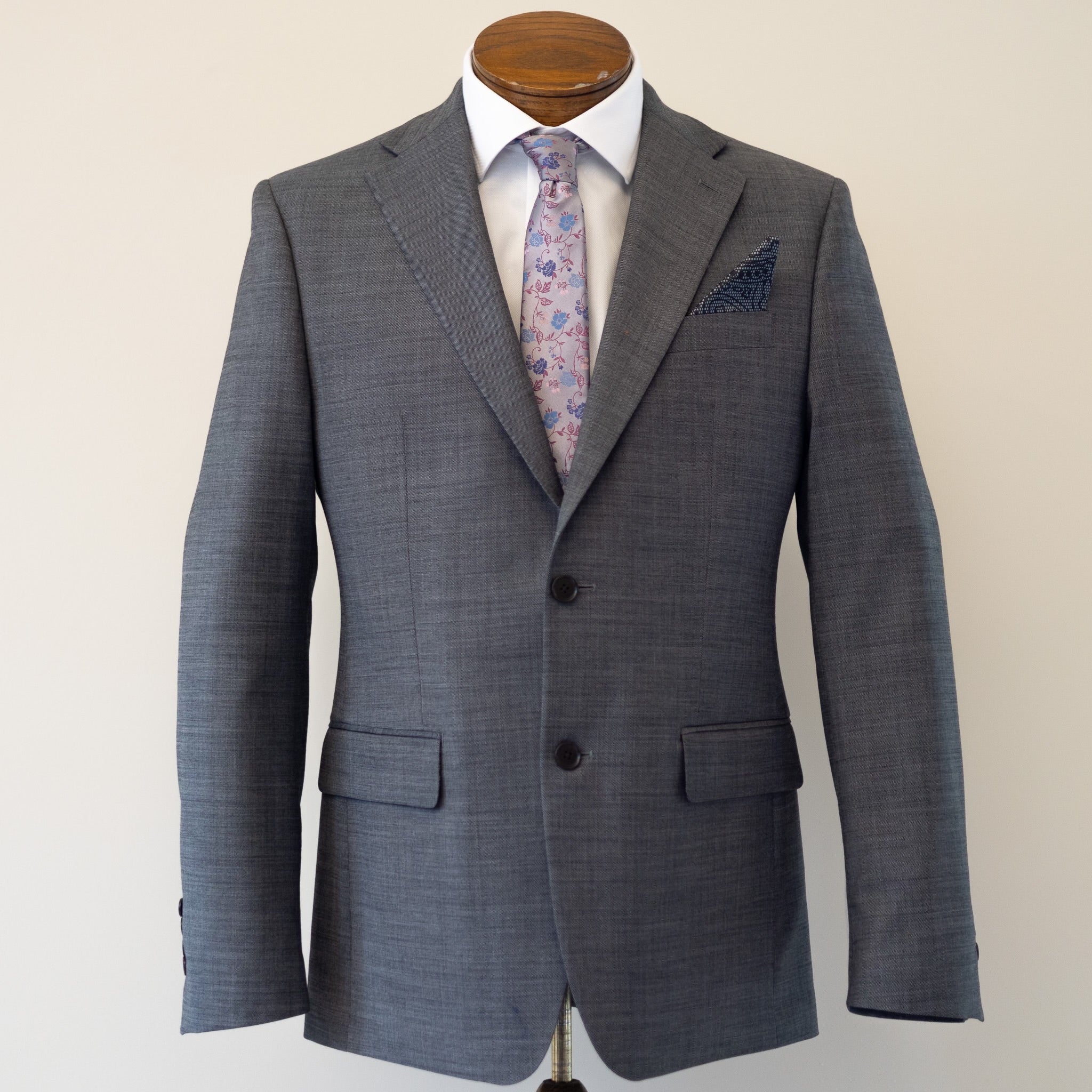 Grey Solid Sharkskin Suit