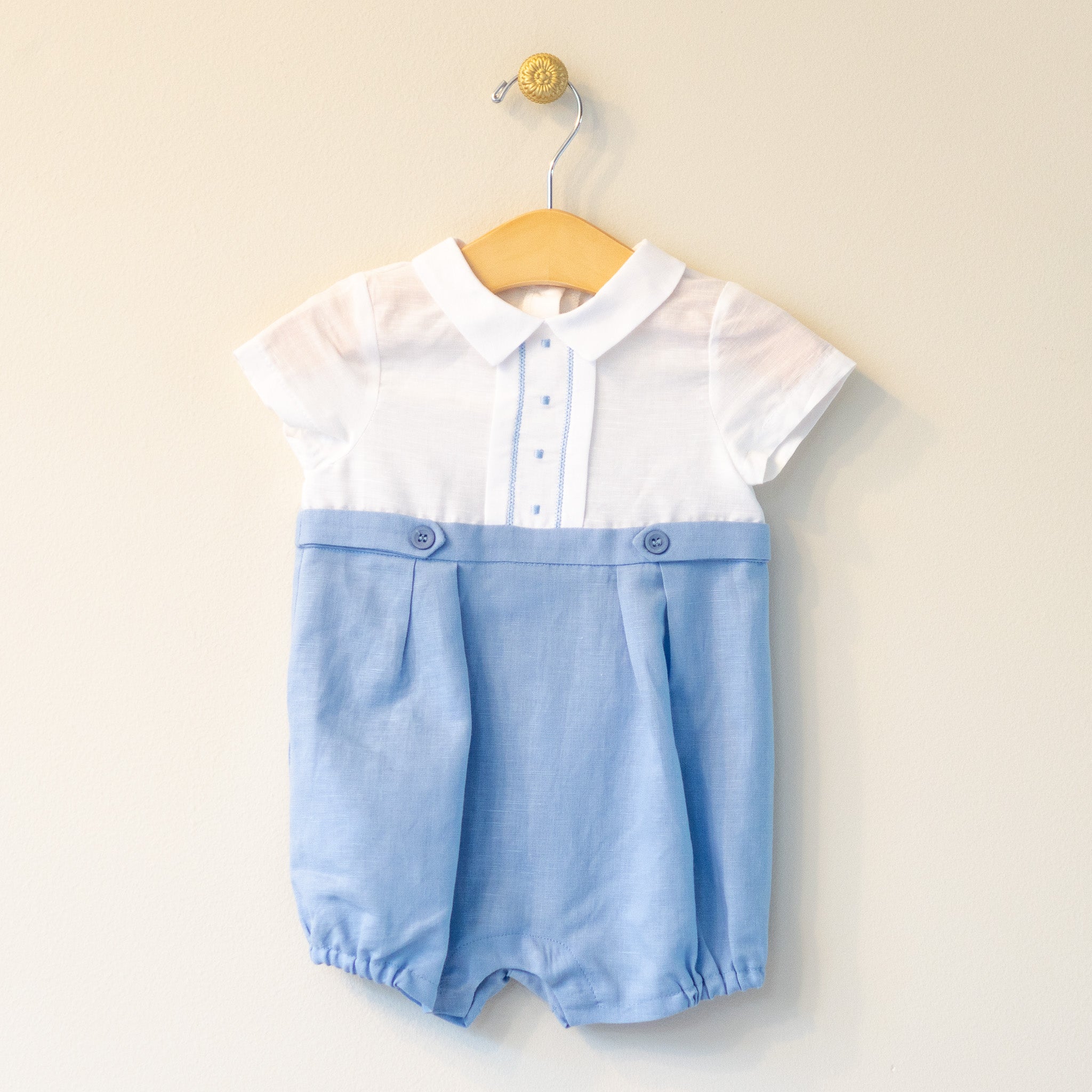 White Blue Linen Romper