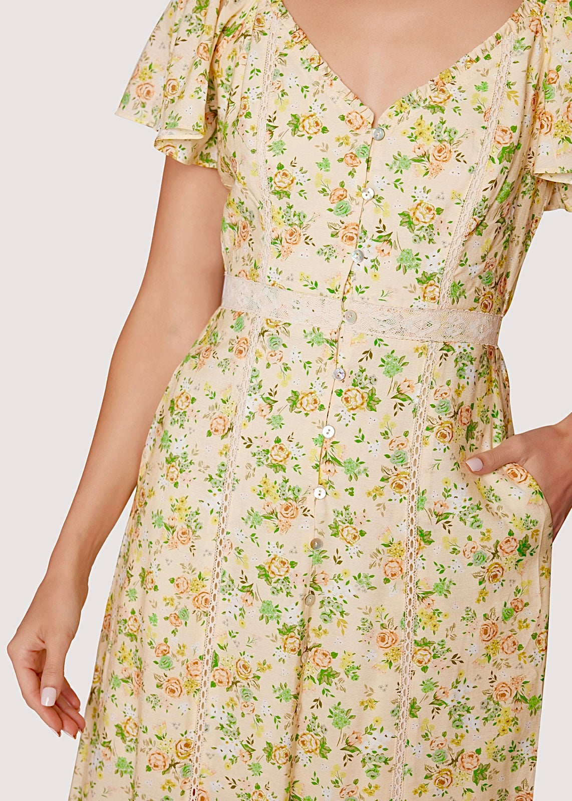 Earth Angel Yellow Rose Print Dress