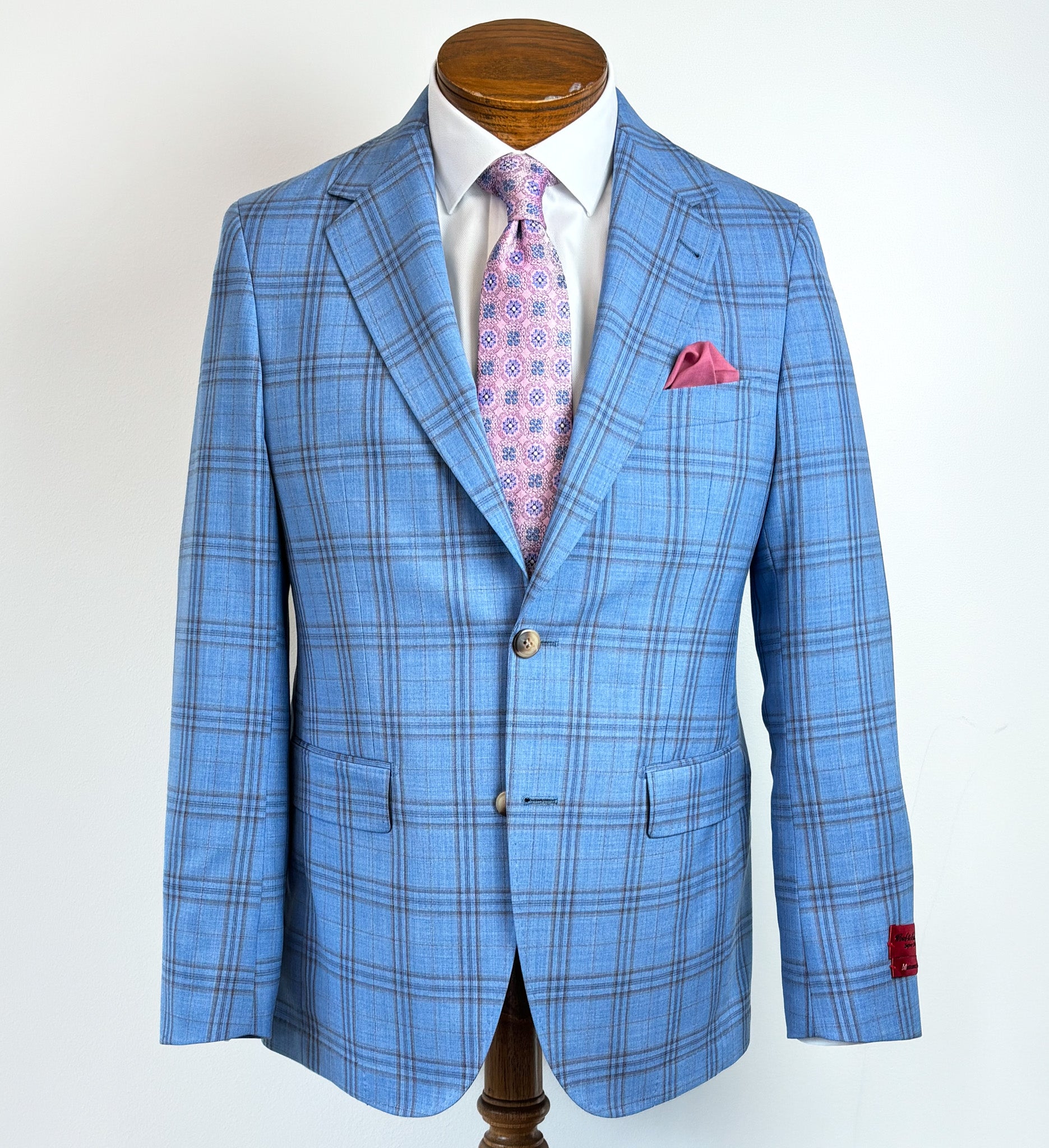 Umberto Sky Blue Tan Window Plaid Sports Coat