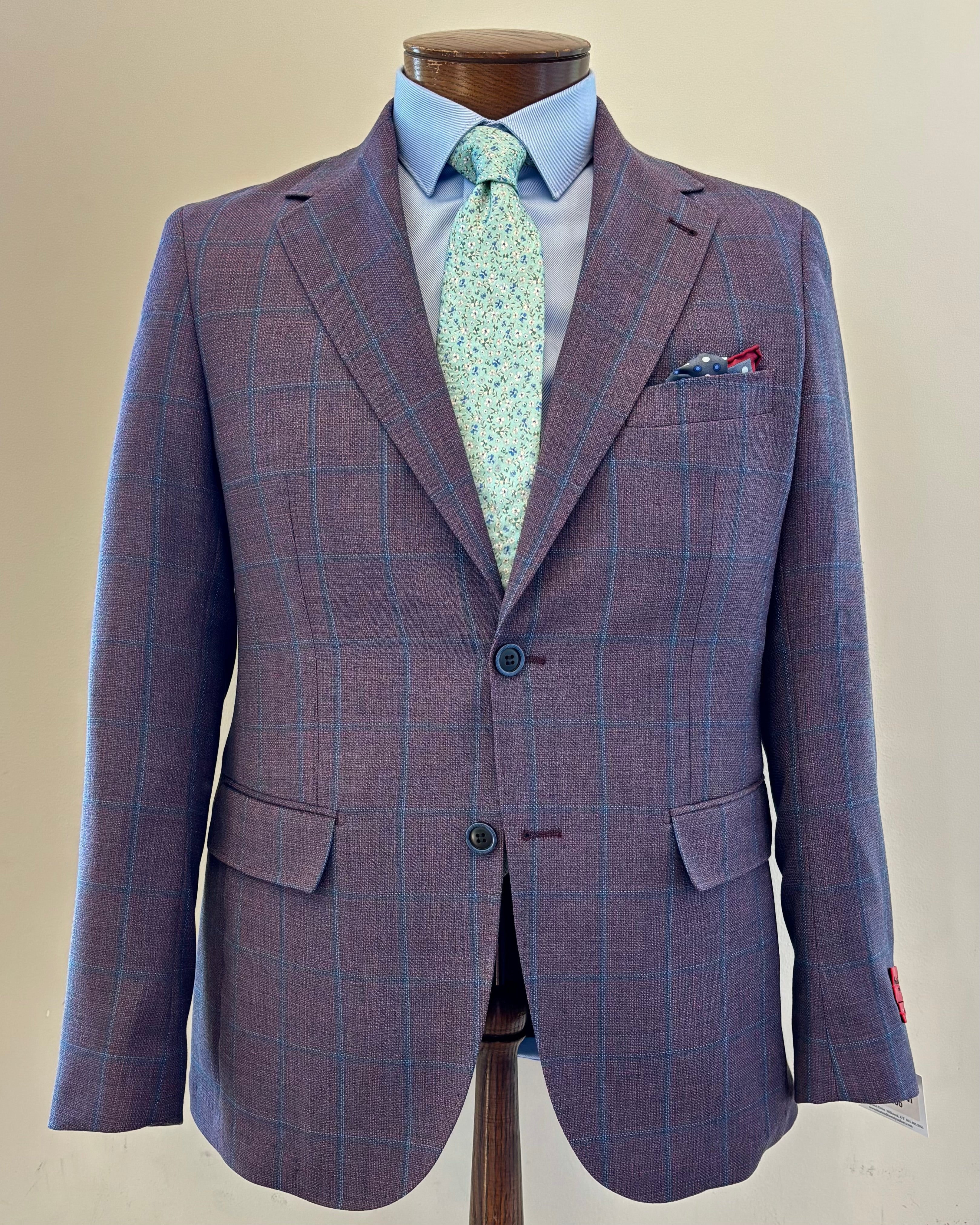 Mattarazi Plum Blue Windowpane Sport Coat