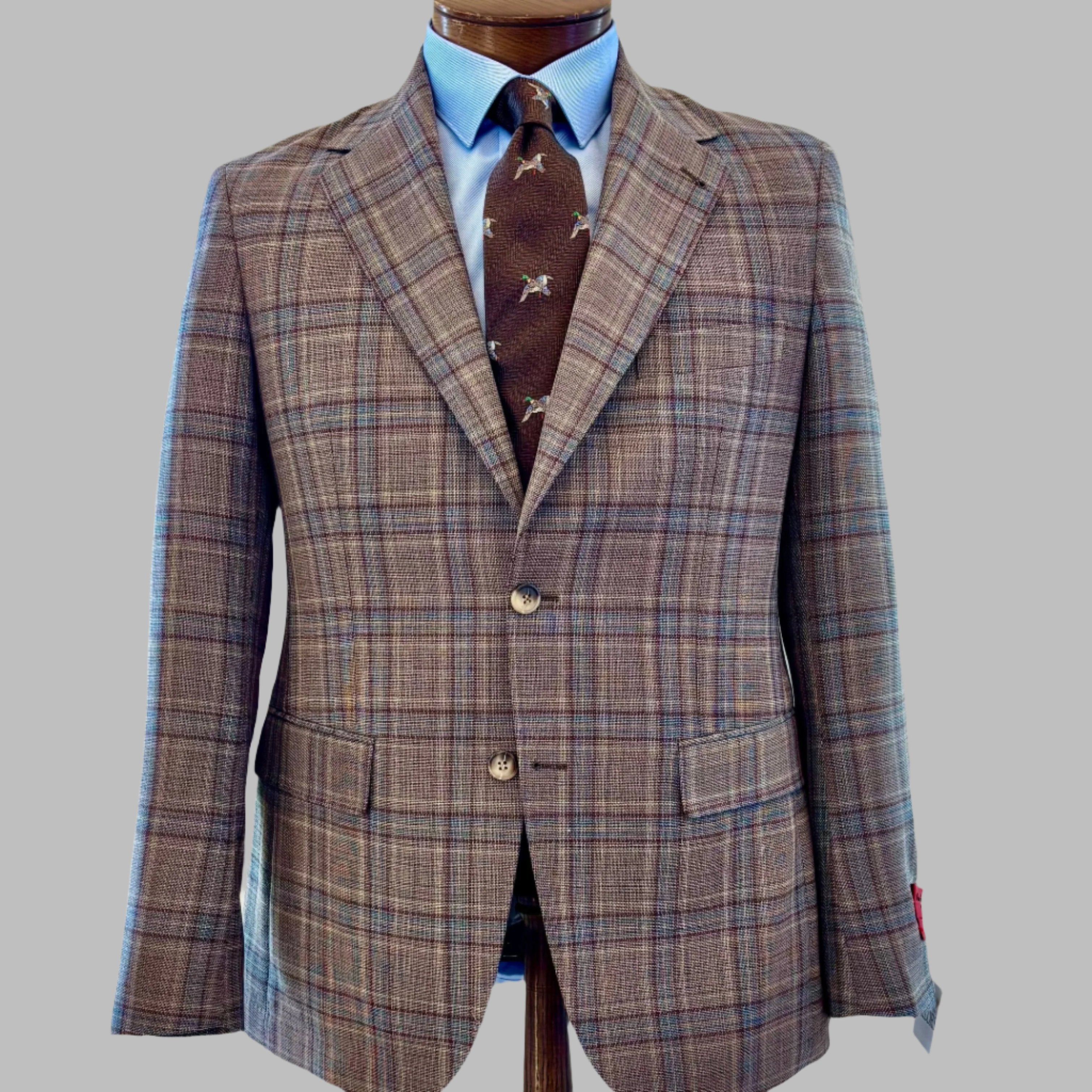 Mattarazi Brown and Teal Plaid Sport Coat