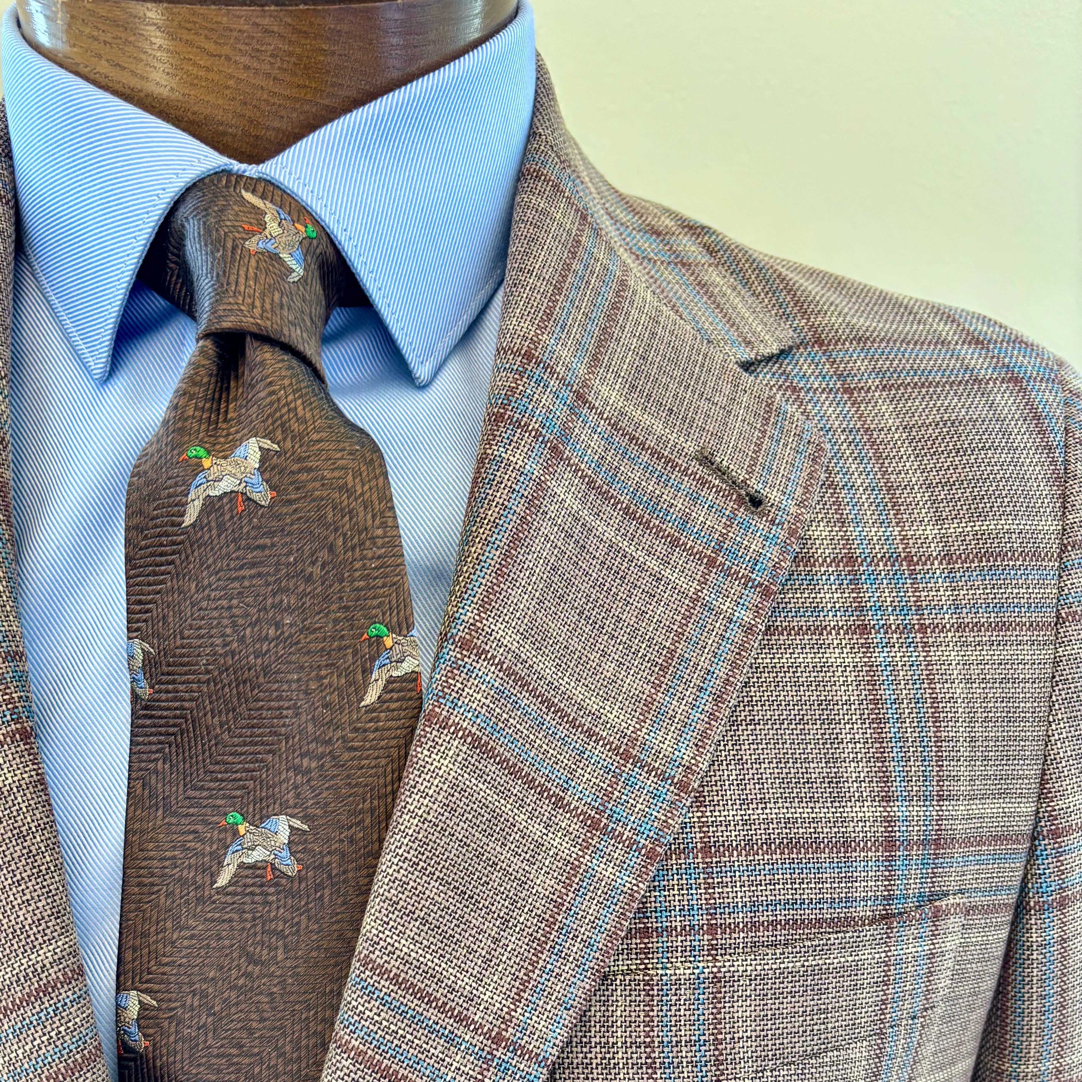 Mattarazi Brown and Teal Plaid Sport Coat