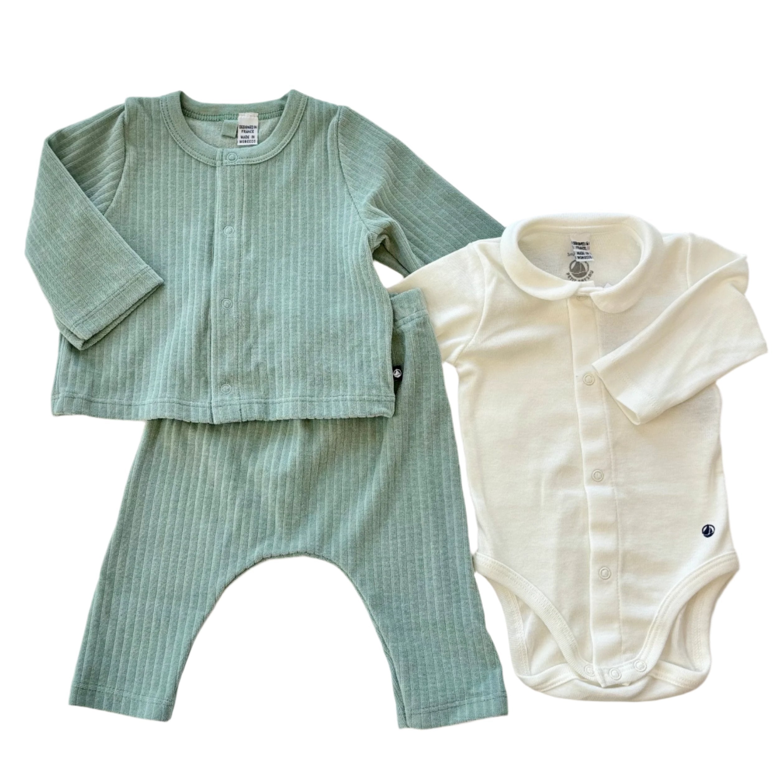 Petit Bateau 3 pc Sage Velour Set