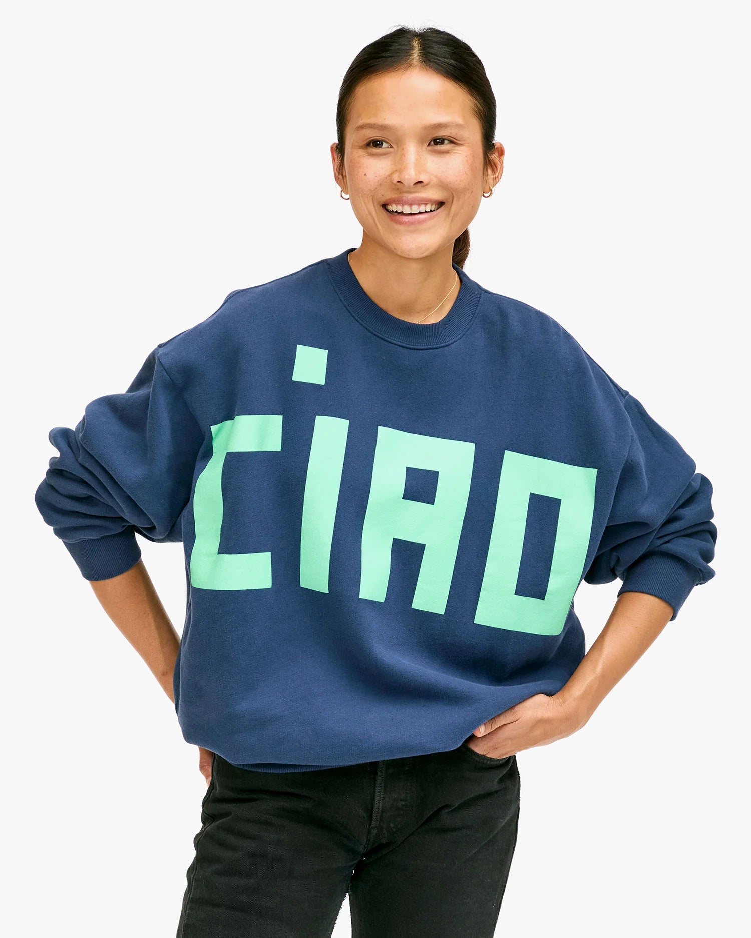 Clare V Navy Grand Block CIAO Sweatshirt