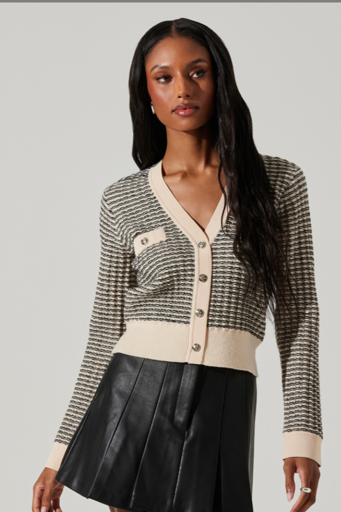 Ellory Black Check Cream Trim Cardigan