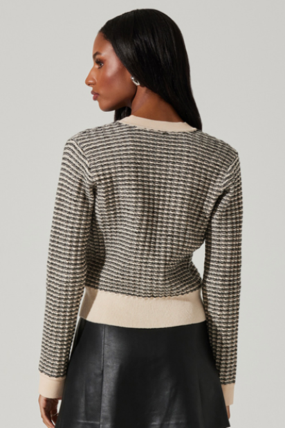 Ellory Black Check Cream Trim Cardigan