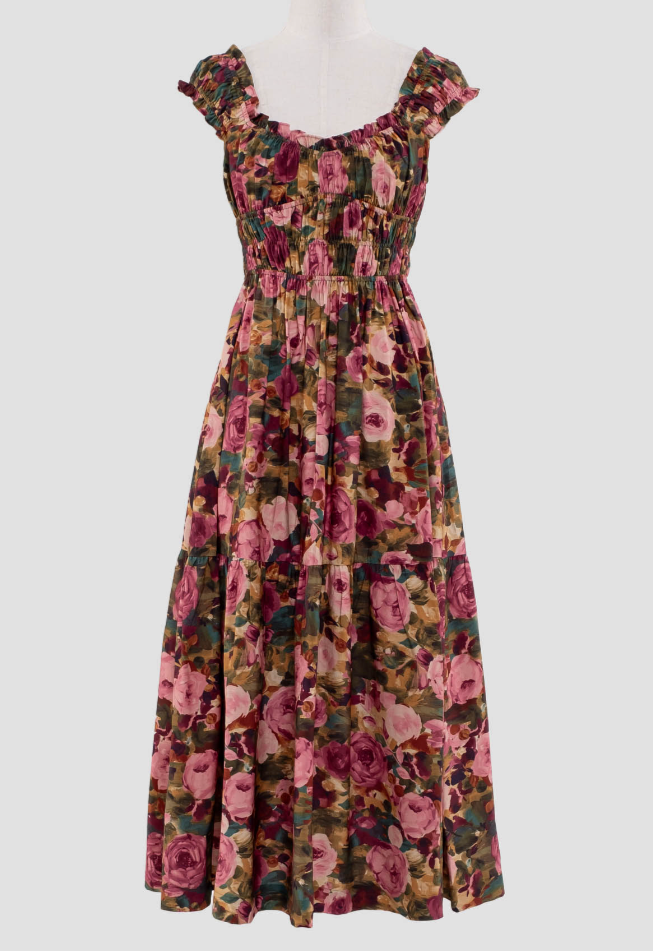 Roseanne Dark Rose Peasant Dress