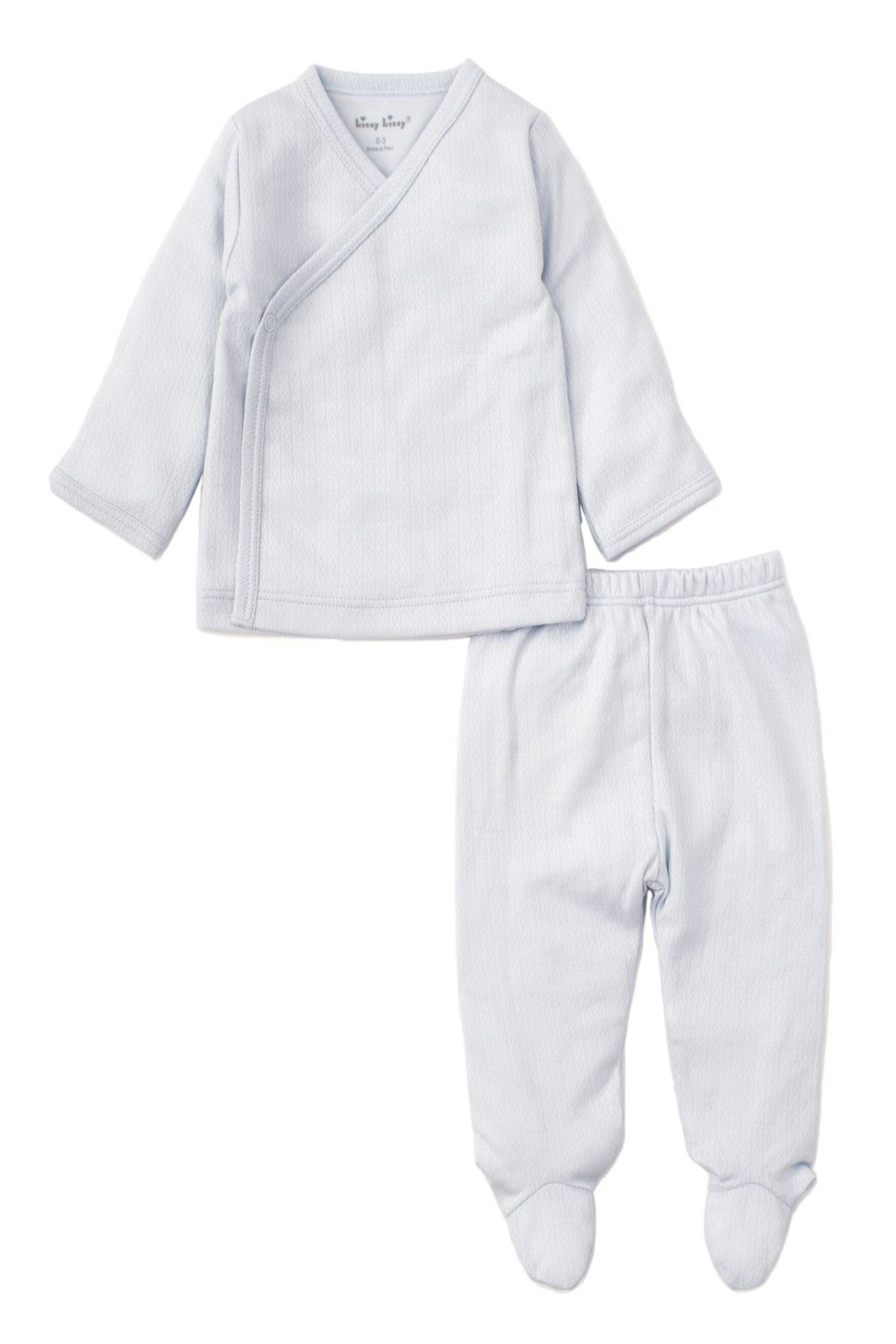 Light Blue Pointelle Footie Wrap-Set