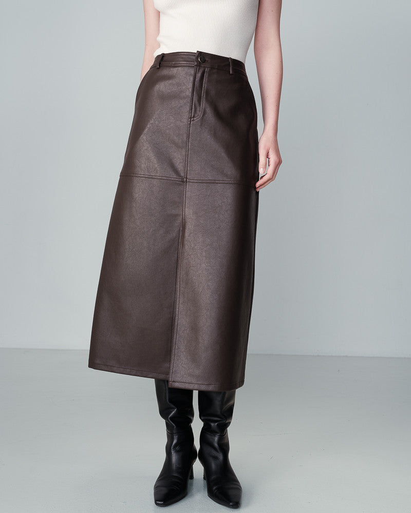 Nory Chocolate Pleather Skirt