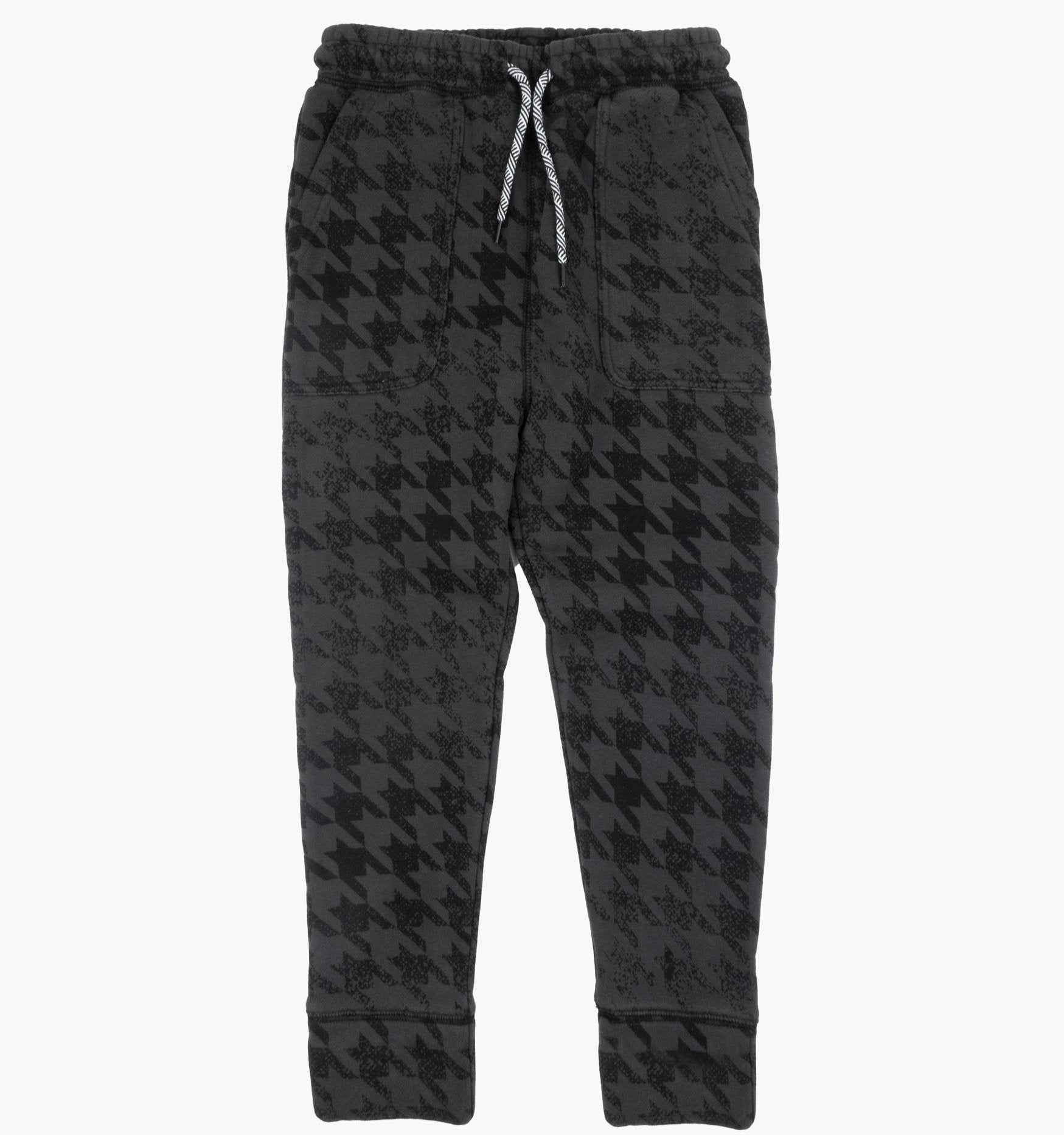 Black Houndstooth Fleece Sweatpants