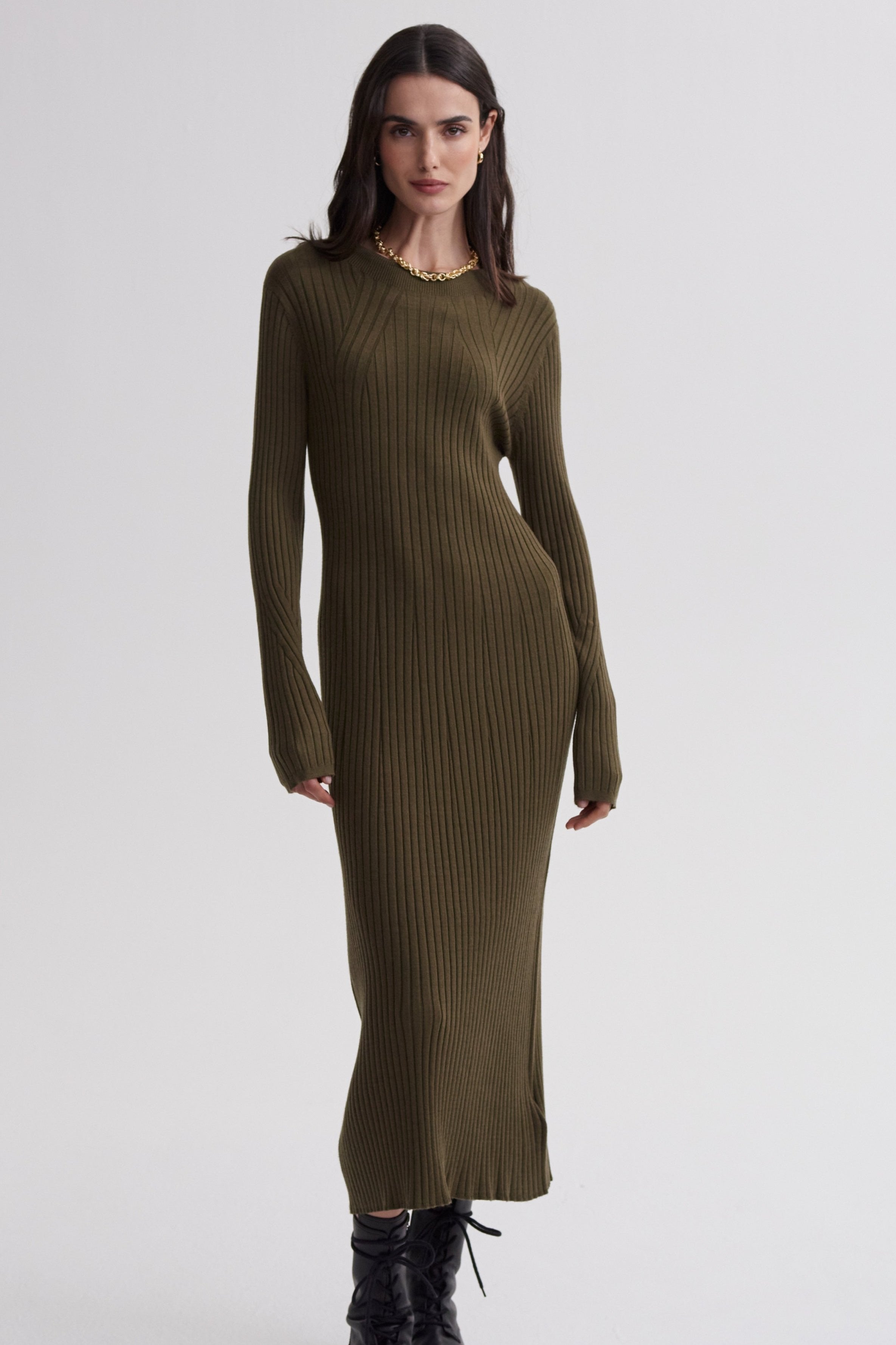 Varley Axel Olive Rib Knit Dress