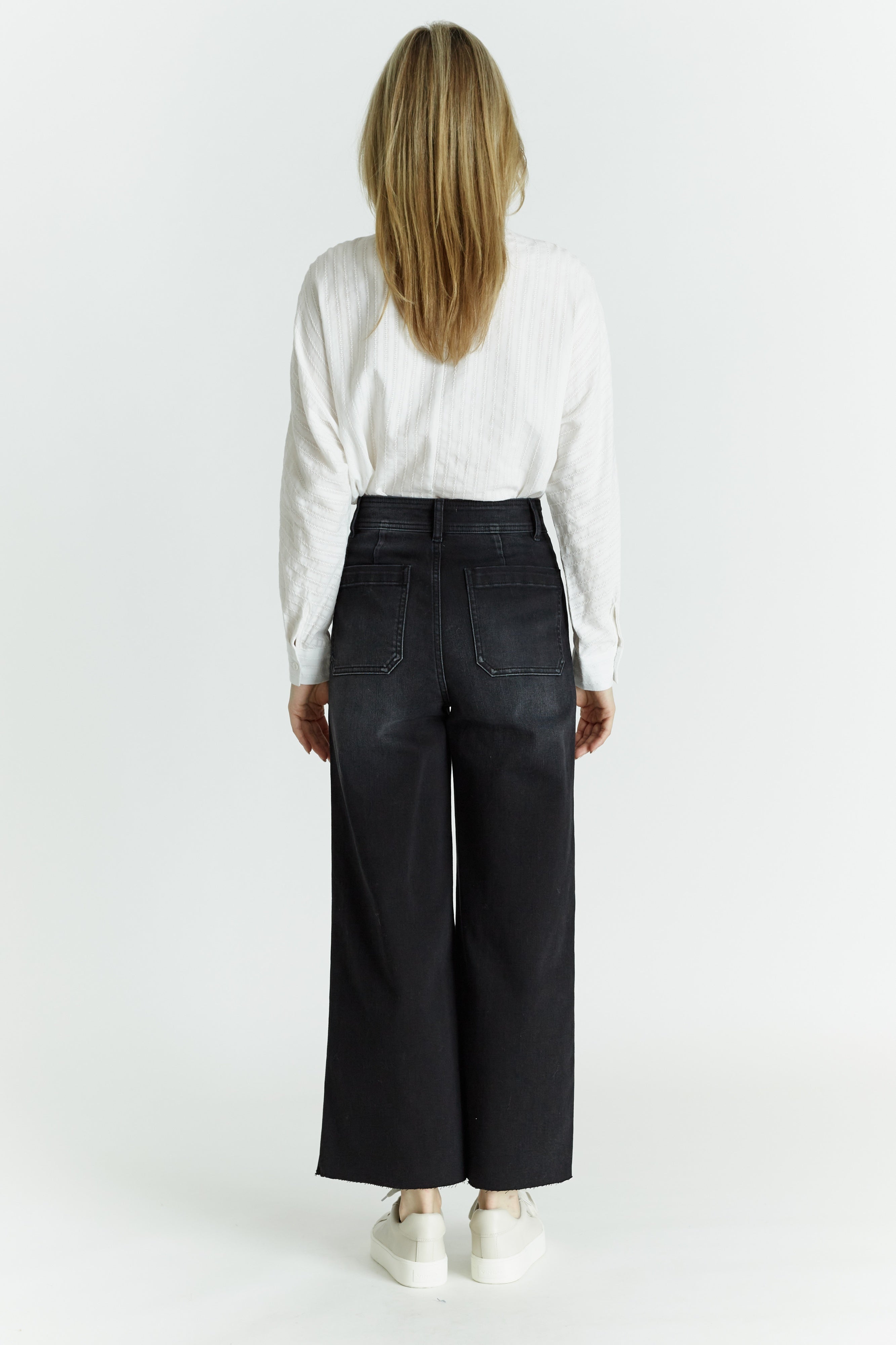 Willa Pocket Black Denim Wide Leg Pant