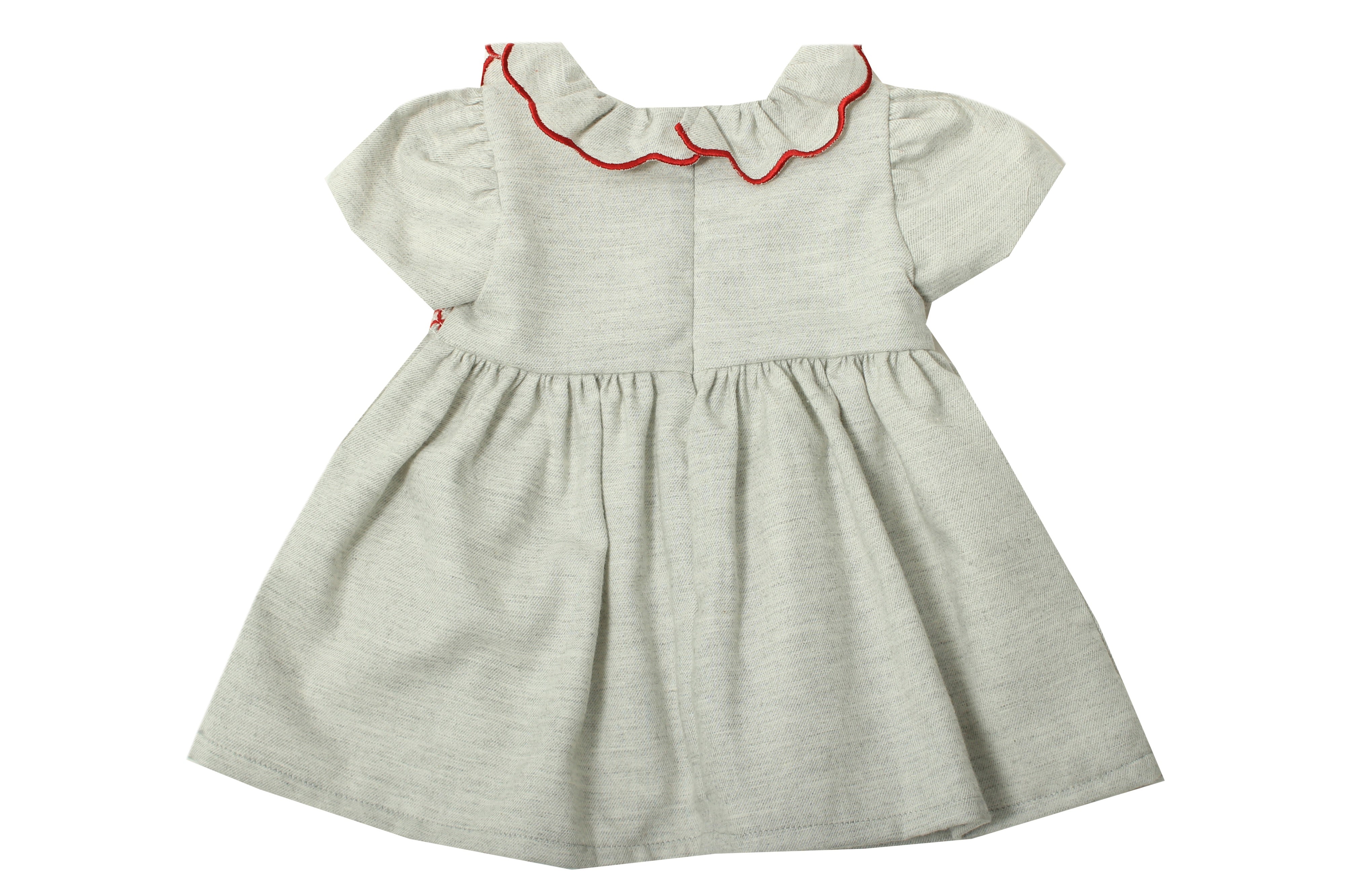 Grey Infant Dress With Red Smocking