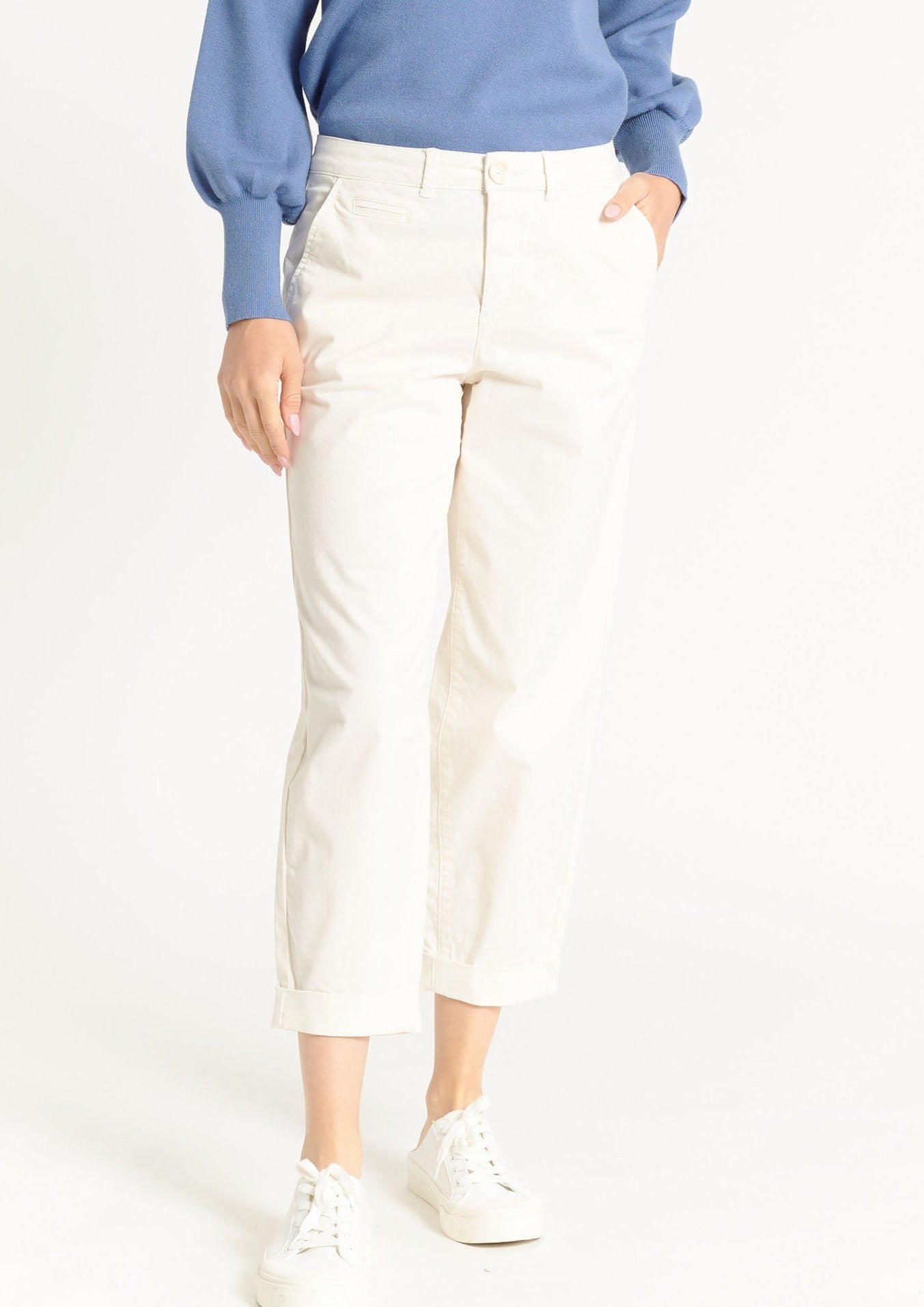 Carli Ecru Cuffed Cropped Trouser