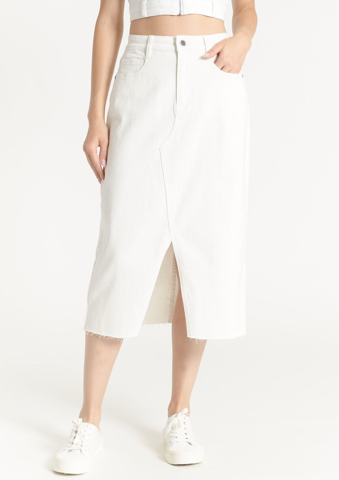 Marty Stretch White Denim 5 Pocket Skirt