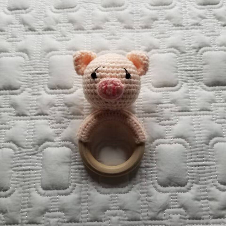 Pink Pig Hand Crochet Knitted Rattle