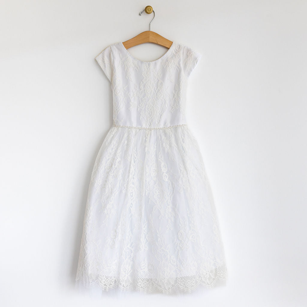 White Lace Dress Pearl Waist