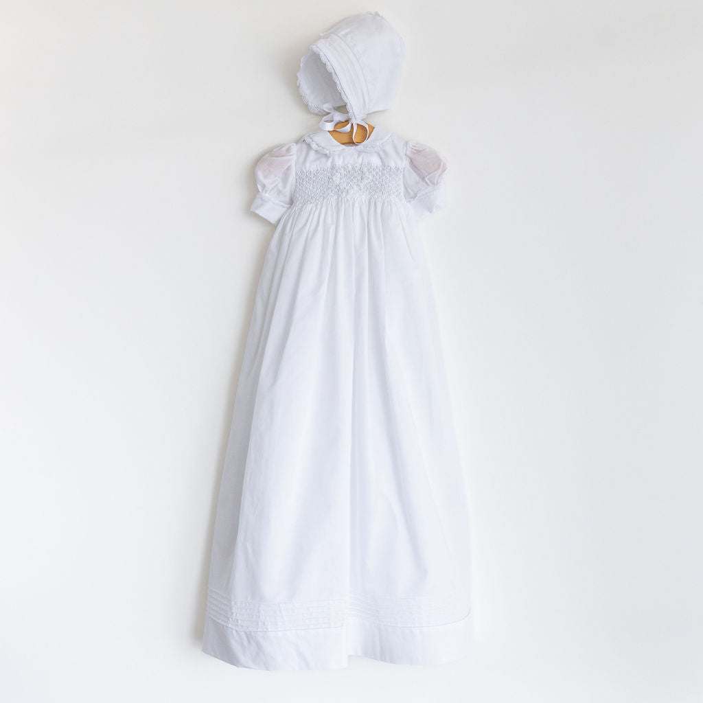 White Batiste Smocked Wreath Gown